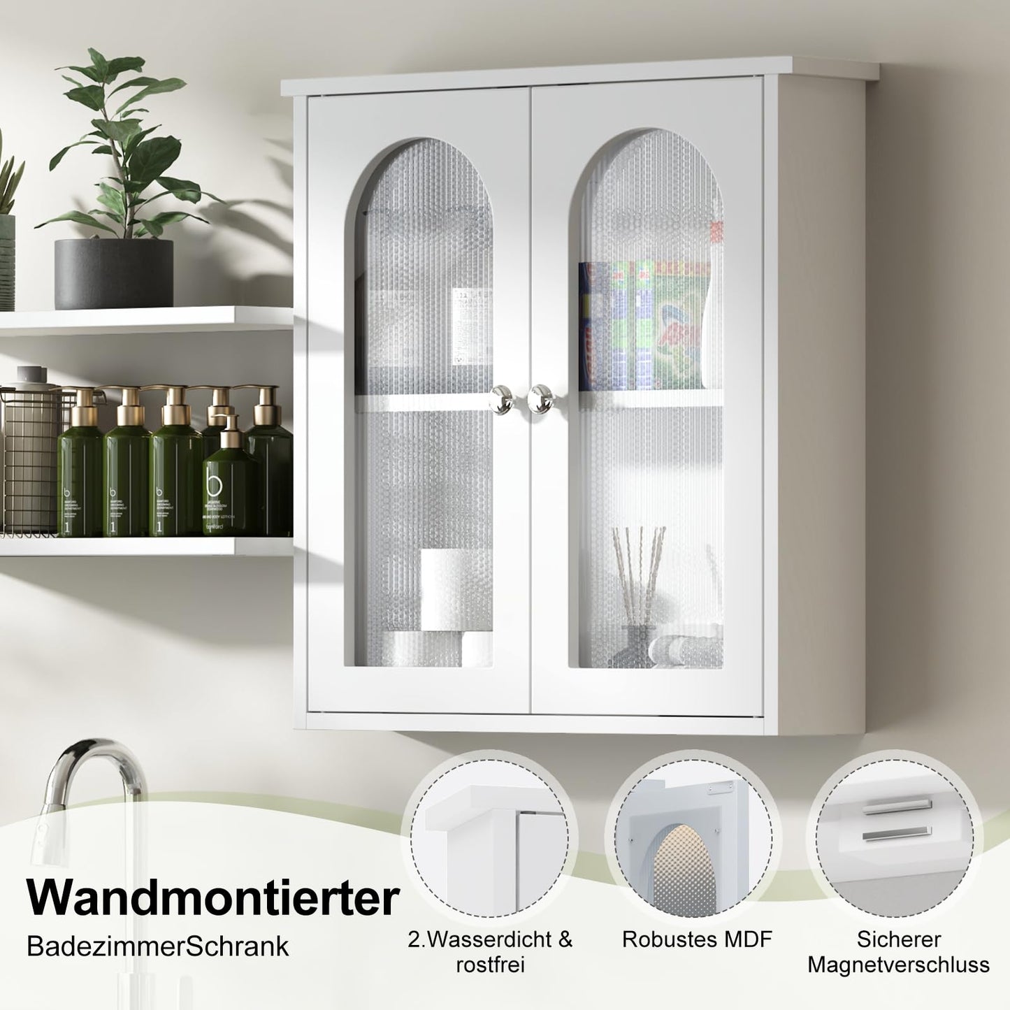 Bathroom Mirror Cabinet with 2 Doors, Wall Cabinet for Over the Toilet, Surface-Mounted Kitchen Wall Cabinet, Wall Cabinet with Shelves, Multifunctional Bathroom Cabinet, Natural