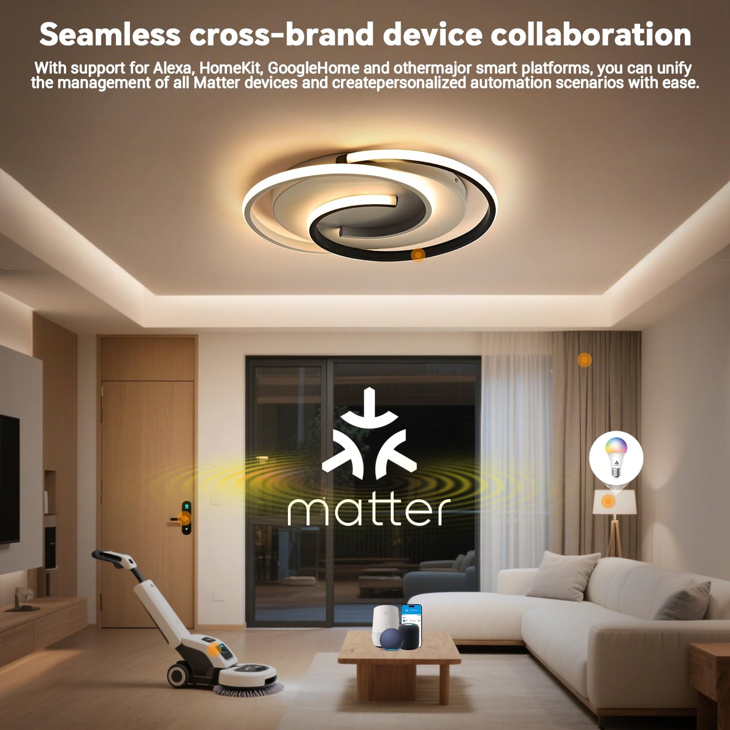 Ceiling Light with Remote Control, Dimmable Ceiling Light Bedroom with Matte Compatible with HomeKit, Alexa, Google & IFTTT, 32 W, 3840 lm, Modern LED Ceiling Light for Bedroom, Living Room, Diameter 40 cm