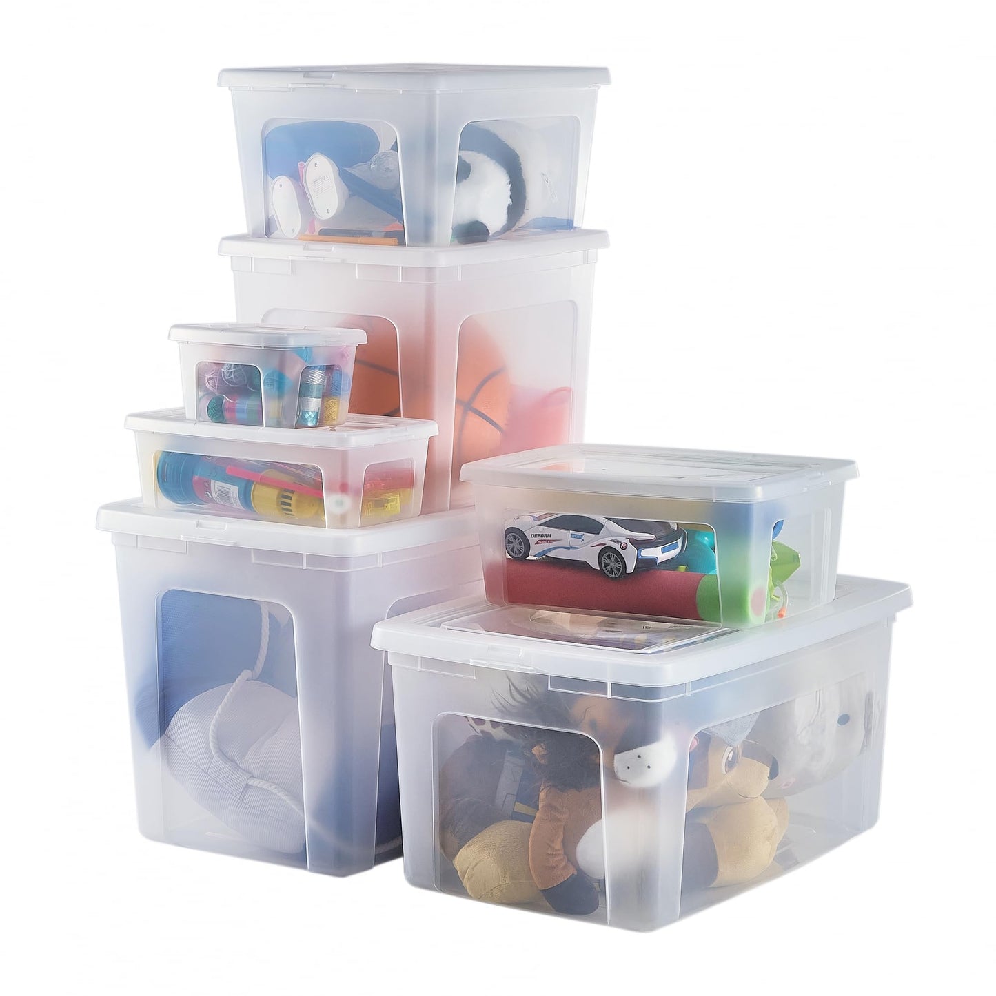 Iris Ohyama, Set of 14 5 Litre Clear Stackable Storage Boxes Living Room Bedroom - Modular Clear Box MCB-5 - Transparent