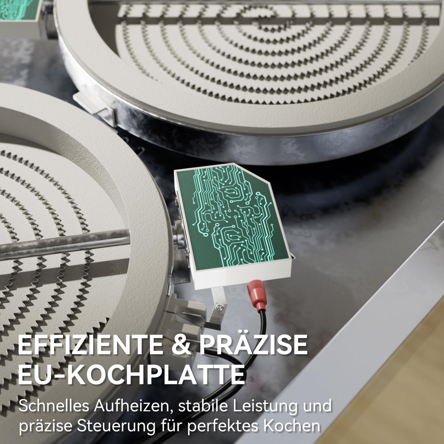 Hermitlux kochfeld 28,8cm, Glaskeramik Kochfeld 2 Platten, 9 Leistungsstufen, Touch-Steuerung, Timer, Kindersicherung, Geeignet für Alle Töpfe, 3300W