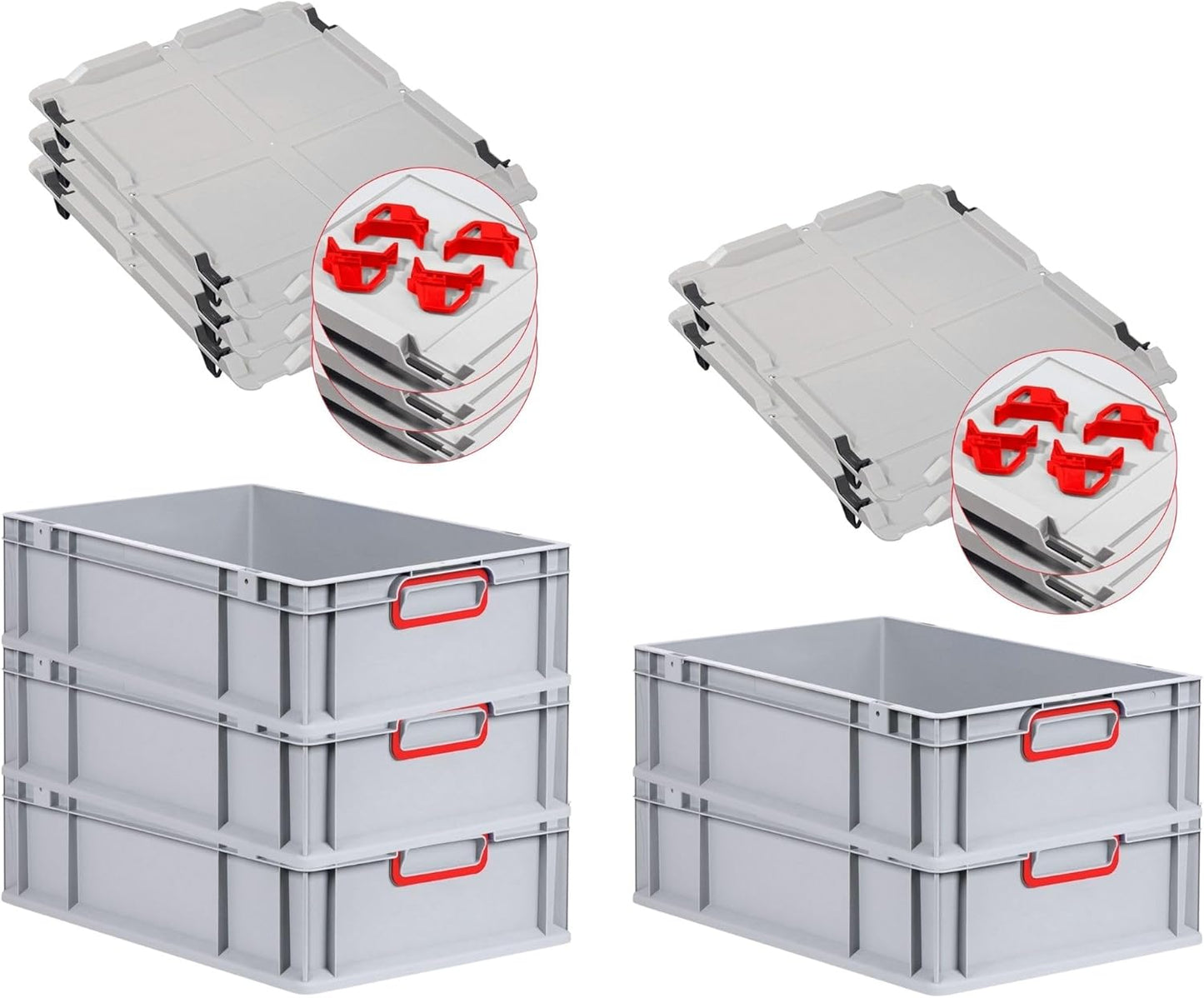 PROREGAL Economy Set of 5 Eurobox NextGen Colour with Lid and Sliding Snap Fasteners, H x W x D 22 x 30 x 40 cm, 20 L, Black, Closed Handles, Euro Container, Transport Box, Transport Container