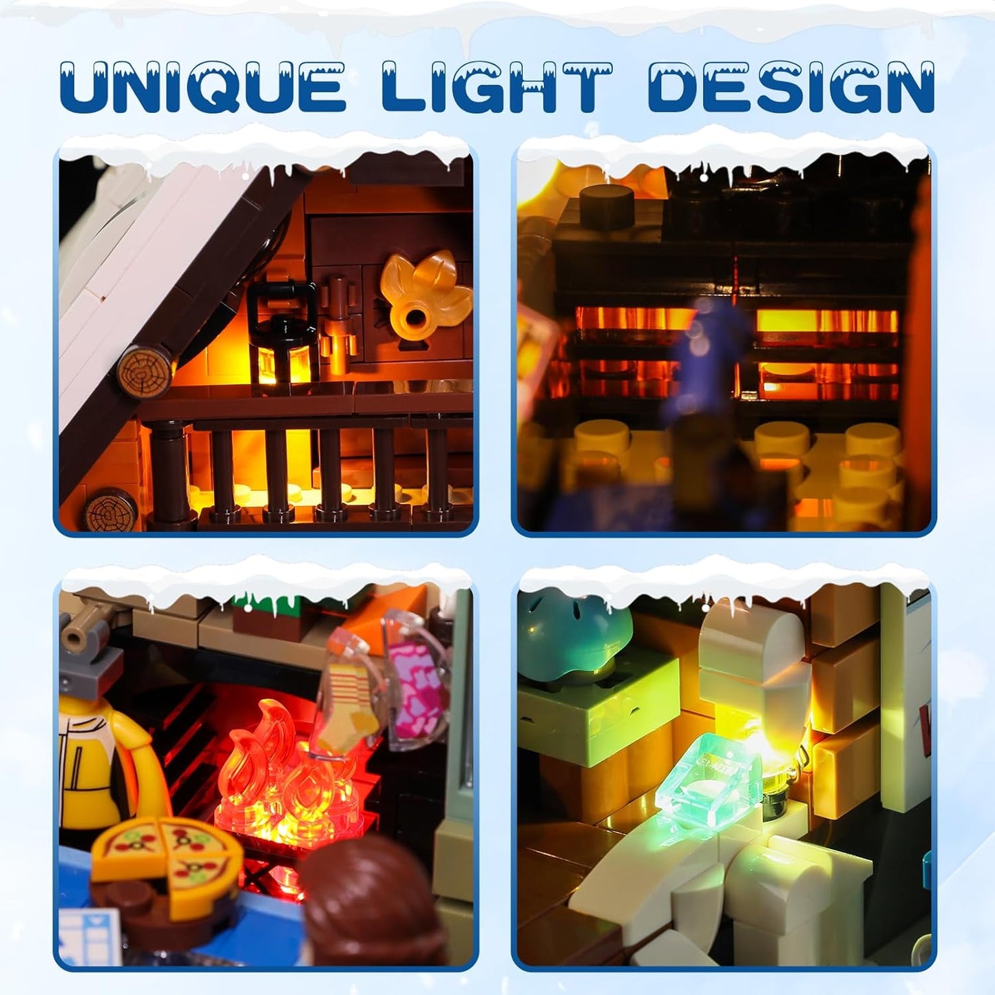 FUNWHOLE Christmas Ski House Building Blocks Set with LED Light, 2187 Pieces Ski Lodge Building Blocks Snow Hut Toy Modular Building Blocks Clamping Blocks for Adults and Teenagers