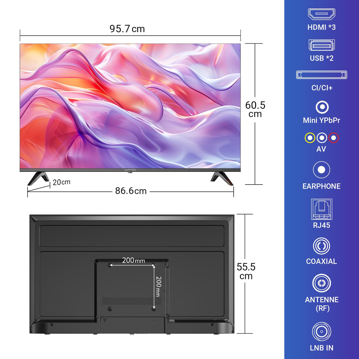 AB50D1 Fernseher 50 Zoll (TV 127 cm), Dolby Audio, LED, Triple Tuner DVB-C / T2 / S2, CI+, HDMI, Mediaplayer per USB, digitaler Audioausgang, incl. Hotelmodus