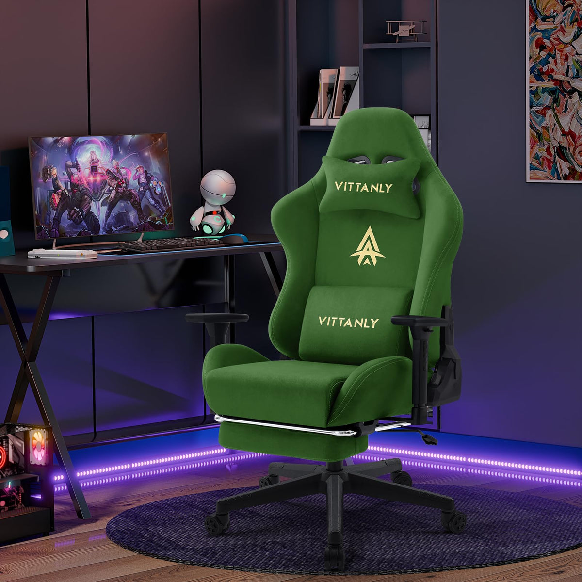 Vittanly Gaming Stuhl, Luxuriöser Wildlederimitat Gaming Chair Bürostuhl, Ergonomischer Schreibtischstuhl mit Fußstütze Kopfstütze und Lendenkissen, 3D Armlehnen, 90-155° Rückenlehne, Weinrot
