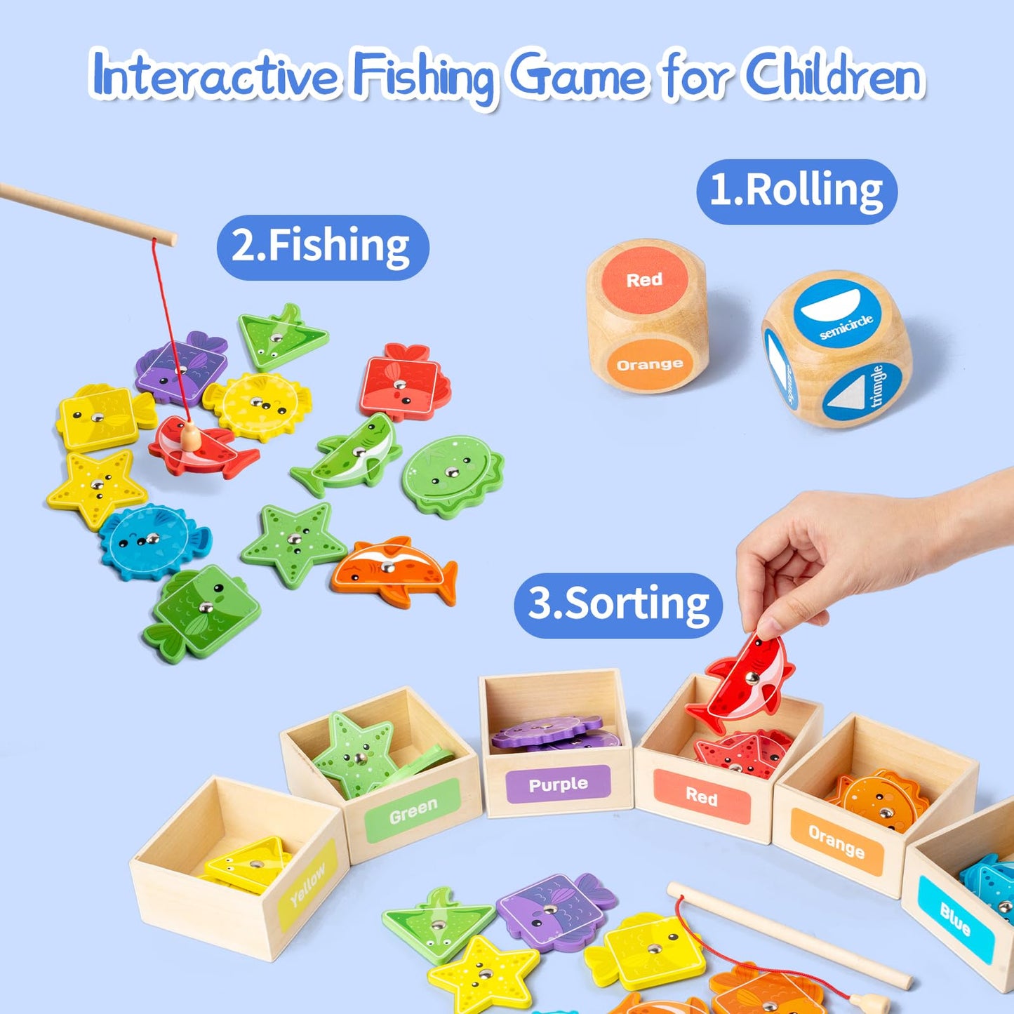 Smartwo Montessori Toy from 2 Years, Magnetic Fishing Game 2-3 Years, Colour & Shape Sorting Games, Educational Toy, Wooden Toy, Motor Skills Toy, Meaningful Gift for 2-4 Year Old Baby Toddlers