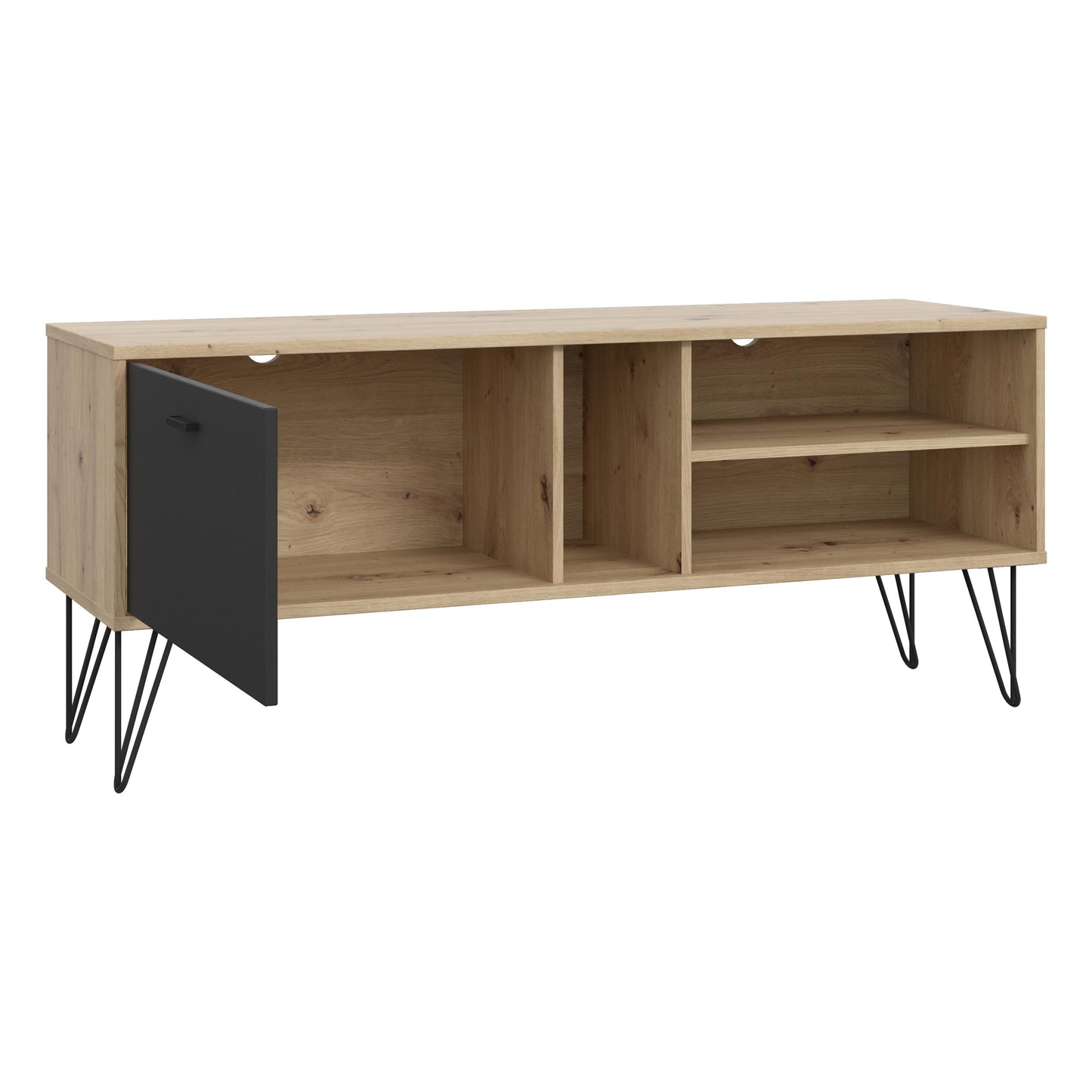 Forte TREBBIA TV Cabinet 150 160 Modern Cabinet with 2 Drawers Lowboard TV Rack Wood Composite Concrete Look Dark Grey/White High Gloss 152.7 cm Wide x 46.7 cm High x 51.7 cm Deep