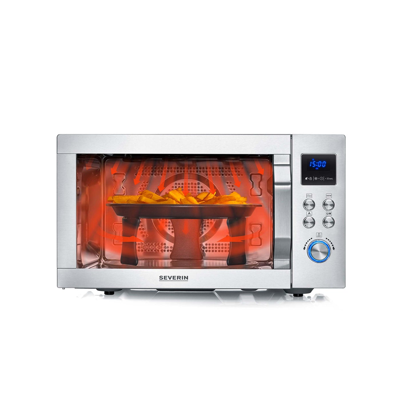 SEVERIN MW 7774 Microwave with Grill and Hot Air Function 3-in-1 for Defrosting, Cooking and Heating, Microwave with Turntable, Brushed Stainless Steel/Silver