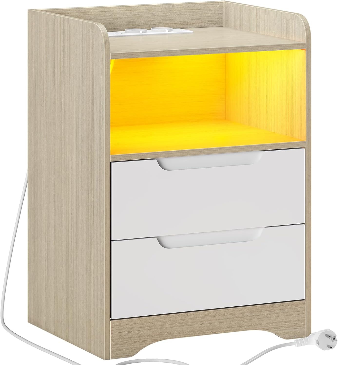 Bedside Table Set of 2 Bedside Tables with Charging Function and LED Light, Bedside Table, Set of 2 with 2 Drawers, Black Side Table, Black Coffee Table, Sofa Table for Bedroom, Living Room