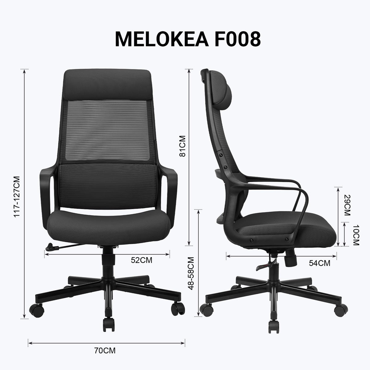Ergonomic Office Chair with Height Adjustable Headrest, High Back, Lumbar Support, Silent Casters, Heavy Duty Chair for Conference Workspace Area, EN1335 Standard (Grey)