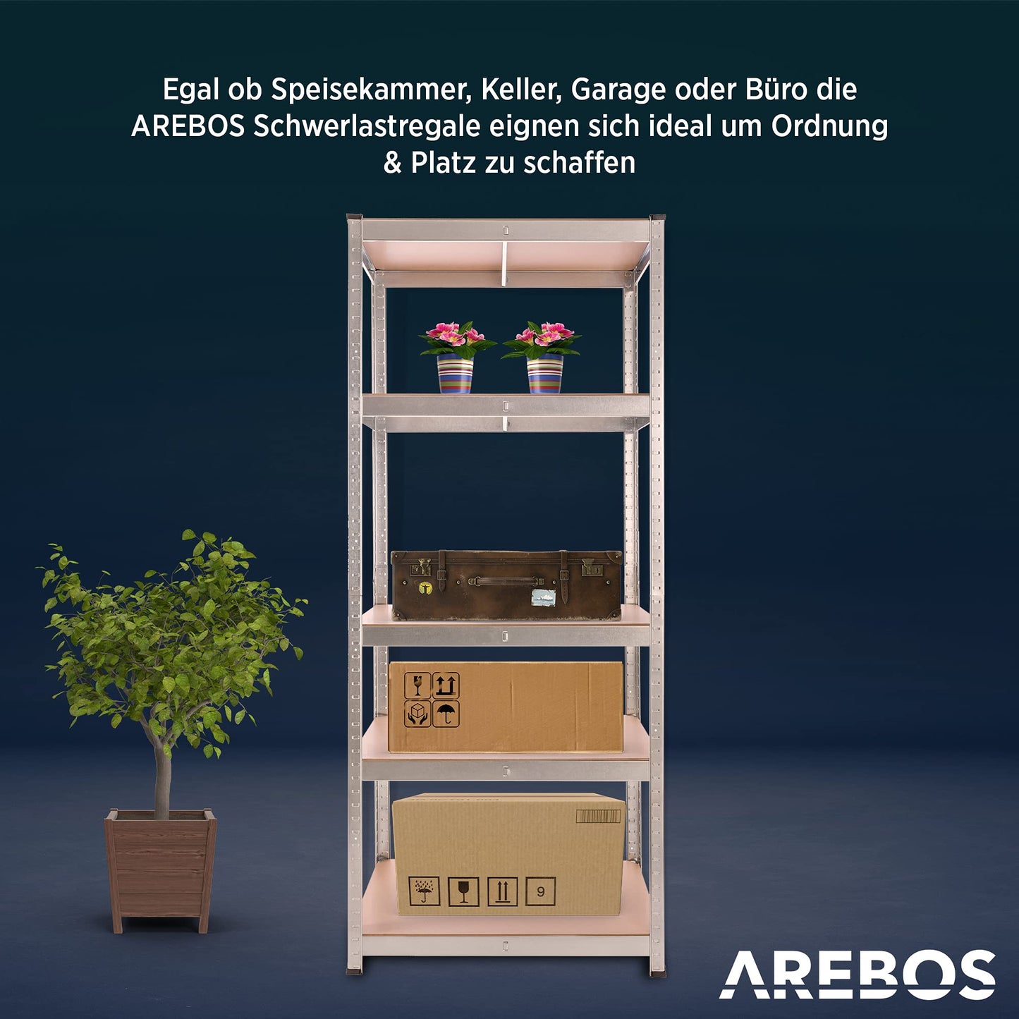 Arebos Heavy Duty Shelving Set of 2 | 180 x 75 x 45 cm | 875 kg Load Capacity | 5 MDF Panels | Easy to Assemble with Plug-In System Shelving Unit Storage Shelving Cellar Shelving Workshop Shelving