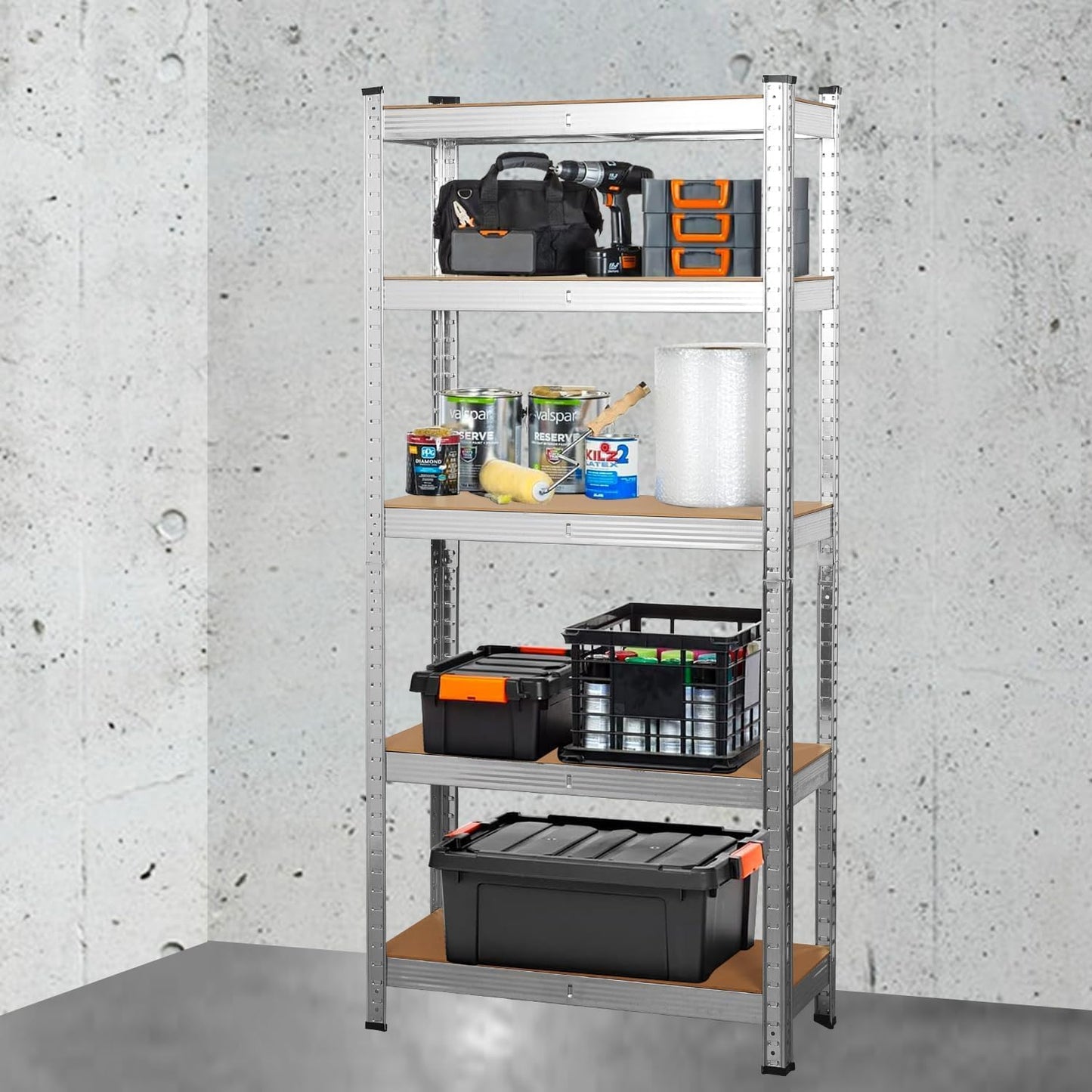 SIGNZWORLD Premium Heavy Duty Shelving Unit 150 x 70 x 30 cm, Mounting Material 875 kg Load Capacity, 5 Adjustable Sturdy Shelving MDF Panels for Storage Shelving Basement Shelving Garage Cellar Room