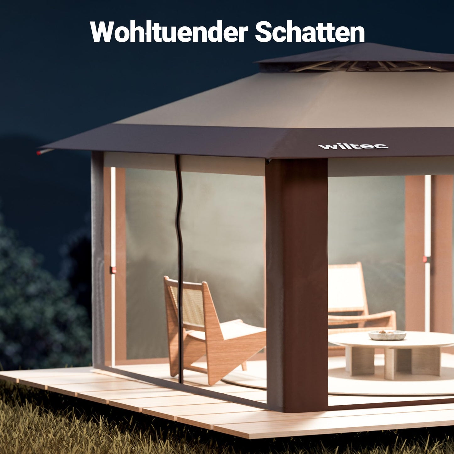 Wiltec Folding Gazebo Mosquito Net 4 x 4 m Beige Garden Gazebo with Wheels and Mosquito Net Party Tent with One Push Technology and Adjustable Legs