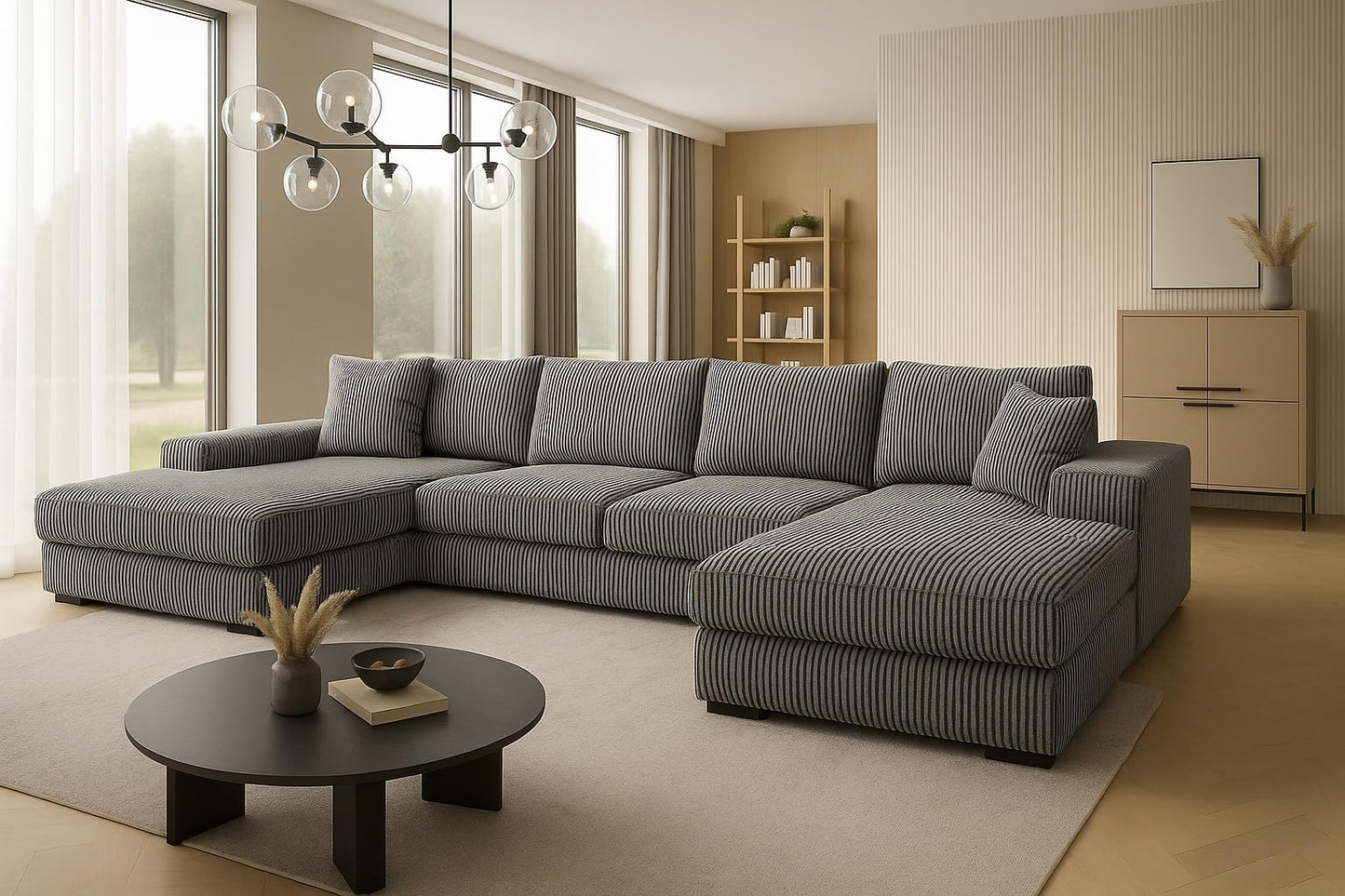 A&J MöbelLand VIENA Corner Sofa 328 x 182 cm with Sleep Function, Bonell Spring Core and Bed Box in Cream - Modern Sofa Bed with Storage Space