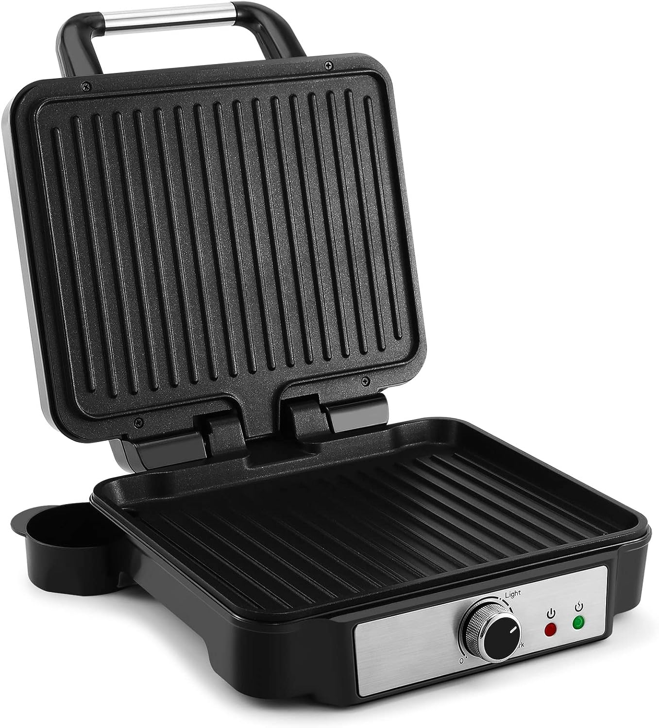 YASHE Contact Grill, 4 Slices Panini Grill Non-Stick Coated Plates, 1800 W Toaster Sandwich Toaster with Temperature Control, Indicator Light, Opens 180 Degrees, Removable Drip Tray, Black