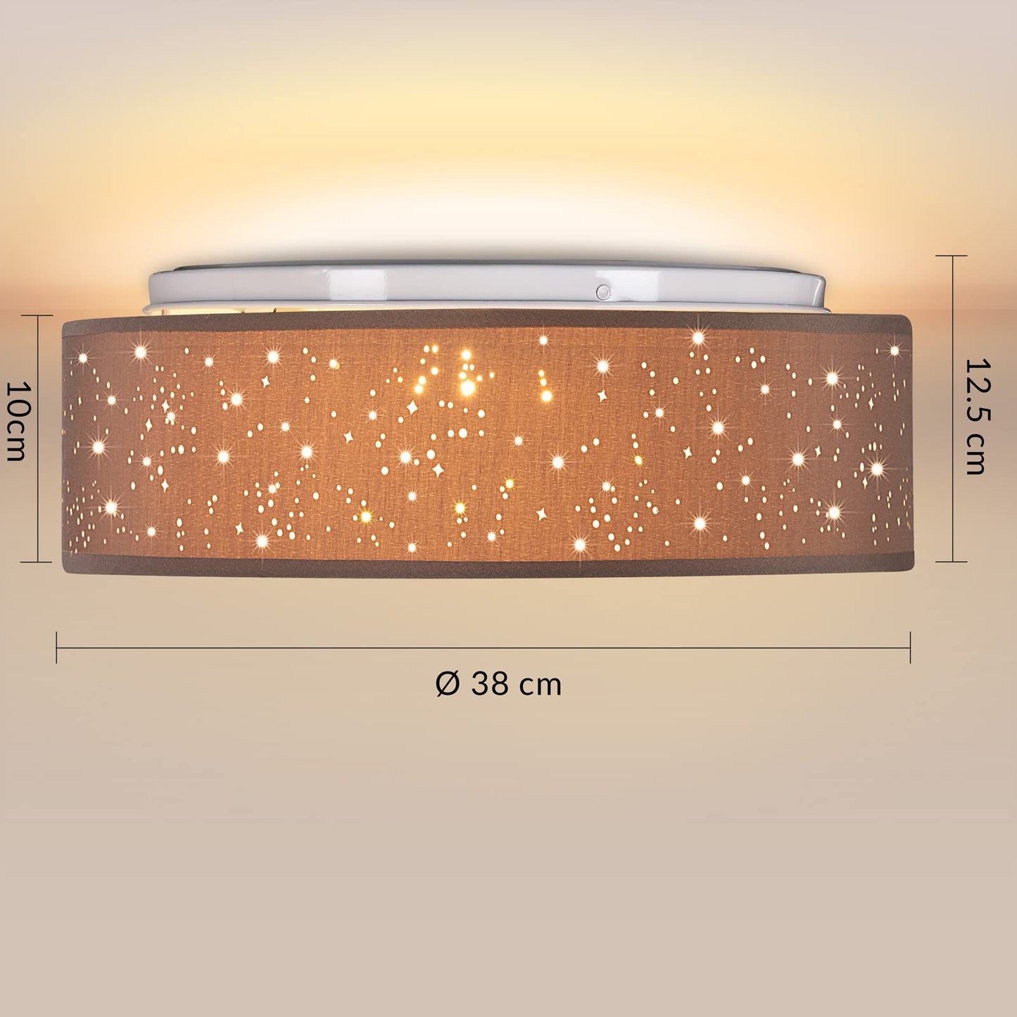 MONZANA® Ceiling Light Starry Sky Living Room Bedroom E27 Grey Round 38 cm Fabric Shade 2 Bulbs 40 W Kitchen Lamp Ceiling Light Fabric Ceiling Lamp