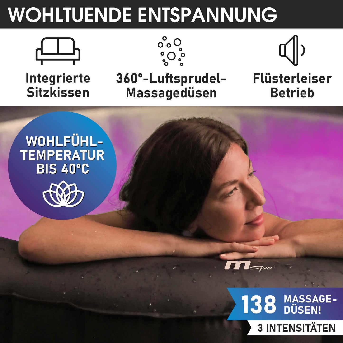 BRAST® Whirlpool aufblasbar MSpa | 4-8 Personen | viele Modelle rund und eckig | Ø 125-224cm | In- Outdoor Pool | bis zu 144 Massagedüsen | inkl. Aufblasfunktion Abdeckung Timer Heizung | Duet