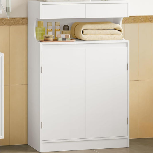 Hzuaneri SC63903X Bathroom Cabinet Storage Cabinet with 2 Drawers and 2 Doors Kitchen Cabinet Chest of Drawers Adjustable Shelf for Bathroom Drawing Room 30 × 60 × 90 cm White