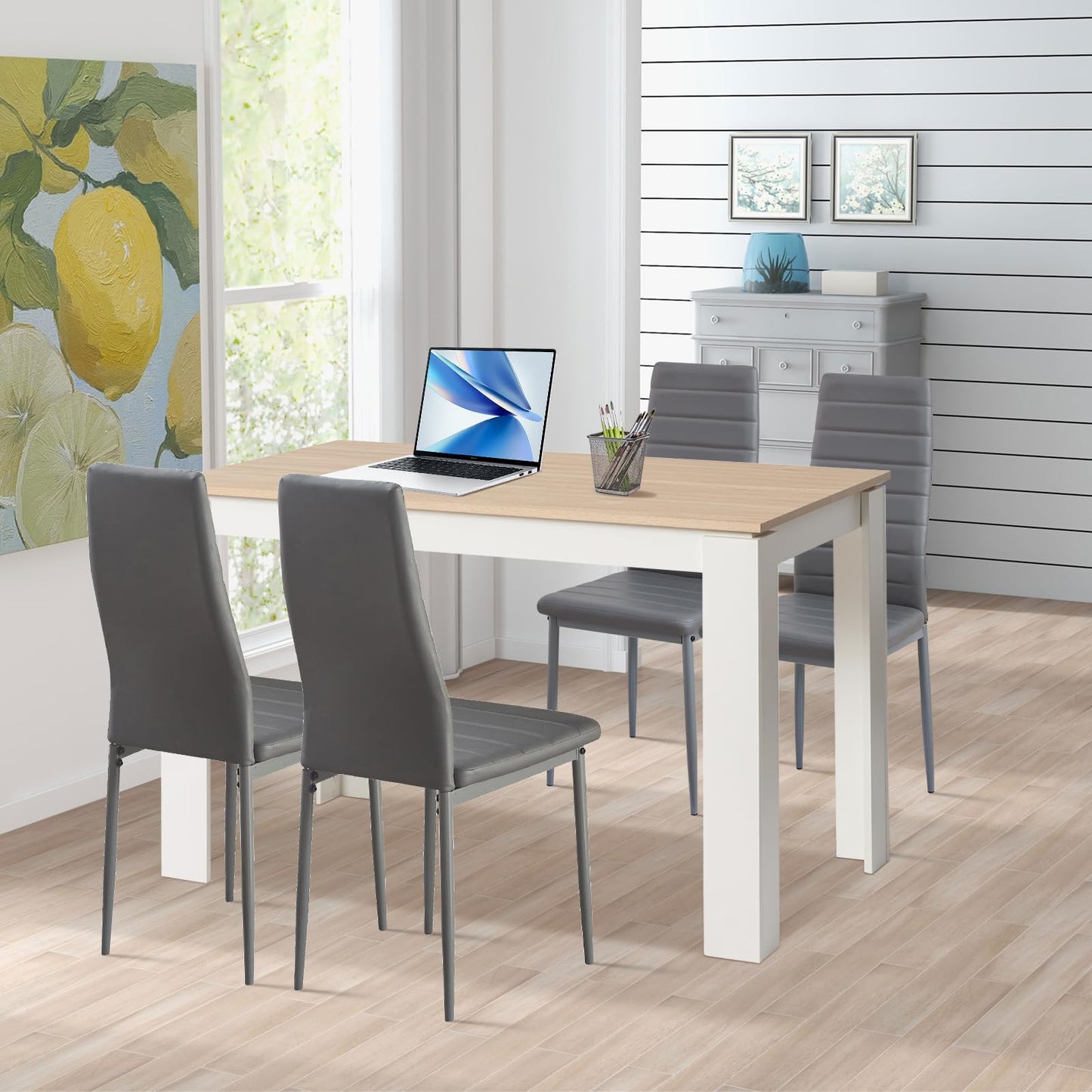 FURNITABLE Esstisch mit 4 Stühlen Esszimmergruppe, 4er Set Esszimmerstühle und Rechteckig Holztisch Essgruppe für Wohnzimmer Küche Büro (110 * 70cm Tisch+4 Schwarz Stühle)