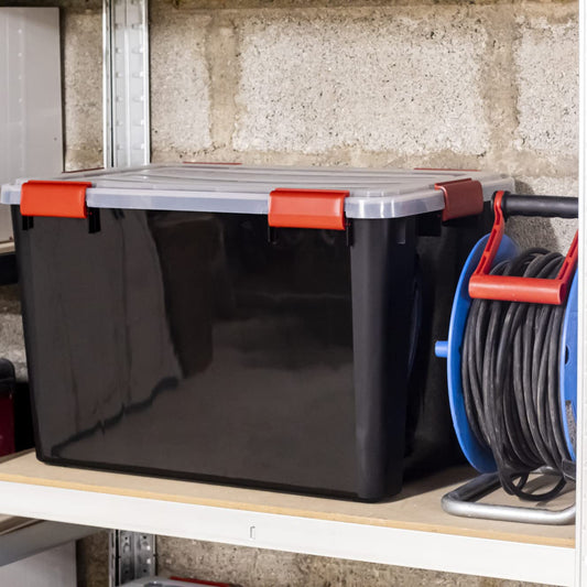 Iris Ohyama Airtight Plastic Storage Boxes with Lids, 70L, Set of 3, Black, Hermetic Waterproof Closure, Heavy Duty Snap Latches, Stackable, Dustproof, BPA-Free, DDAT-LD