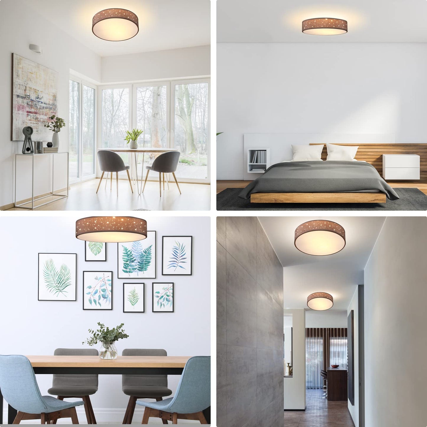MONZANA® Ceiling Light Starry Sky Living Room Bedroom E27 Grey Round 38 cm Fabric Shade 2 Bulbs 40 W Kitchen Lamp Ceiling Light Fabric Ceiling Lamp