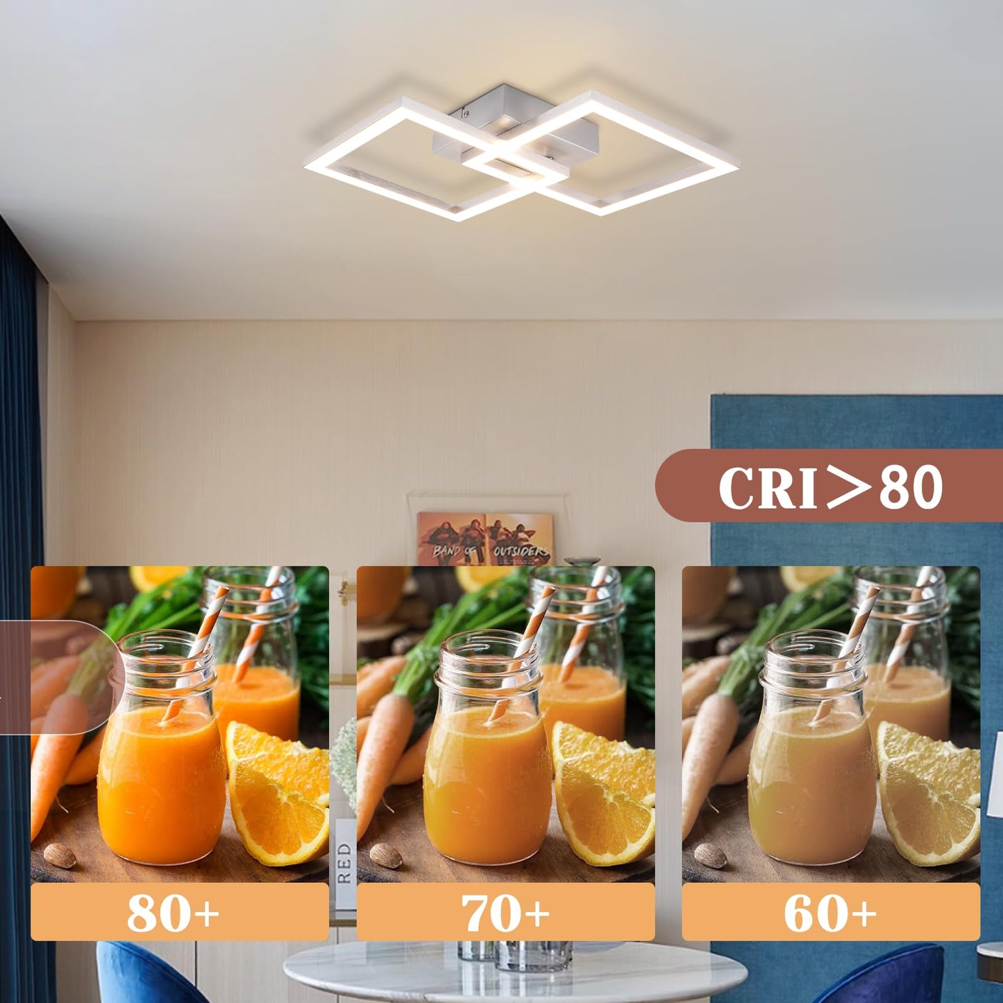 Homefire LED Ceiling Light, Kitchen, 24 W, Kitchen Lamp, Black, Living Room Lamp, Modern Design, Hallway Lamp, Warm White, Hallway, Bedroom Lamp, Square, for Living Room, Bedroom