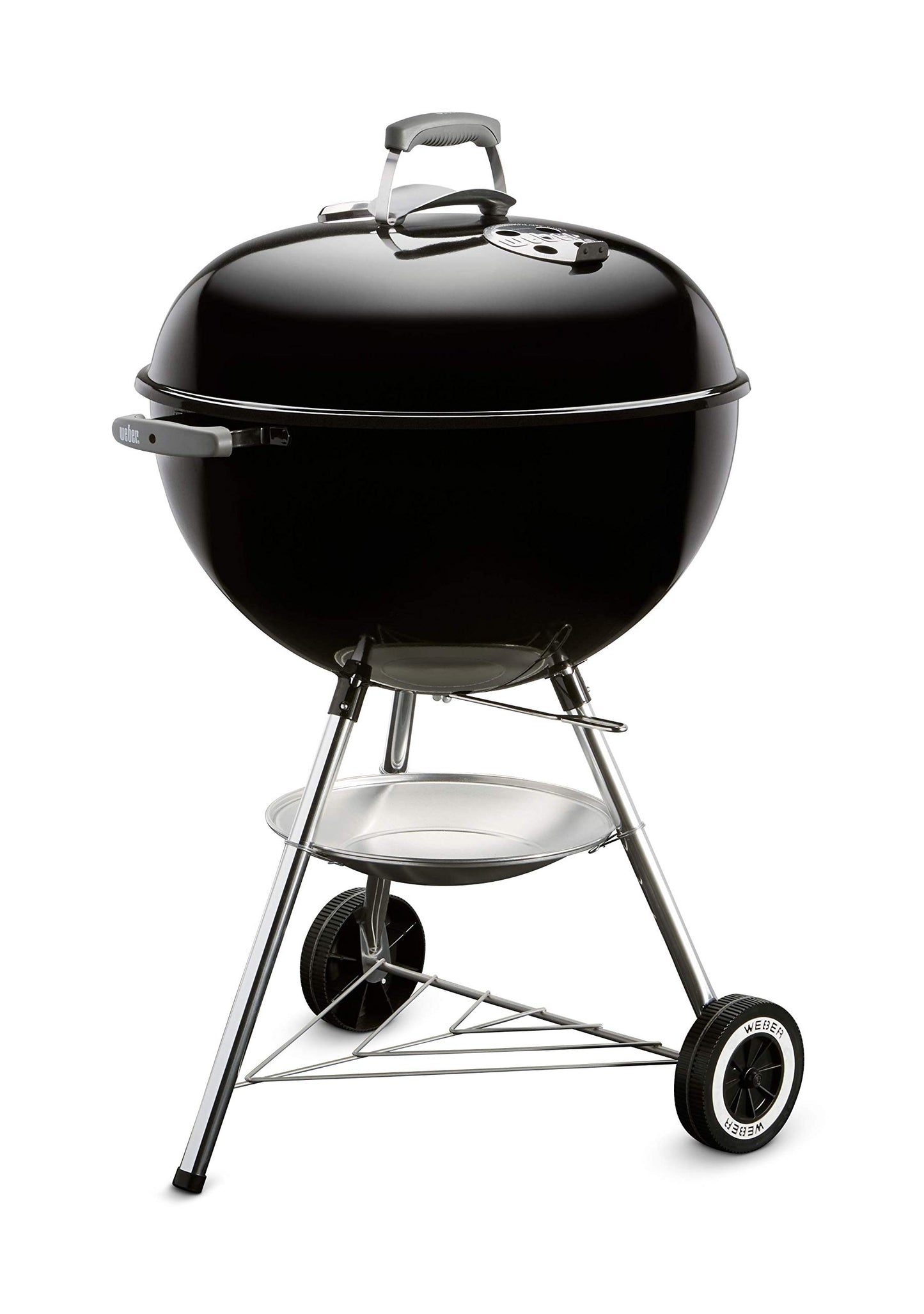 Weber Compact Kettle Charcoal Grill, Diameter 47 cm Grill Area, BBQ Grill with Porcelain Enamelled Lid and Kettle, Tripod Stand & Wheels, Chrome-Plated Cooking Grate, Black (1221004)