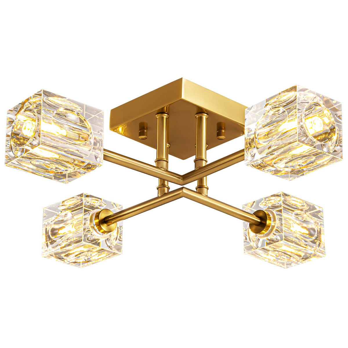 Modern Kistall Semi-Flush Ceiling Light Living Room, 8 Lights, Gold Crystal Chandelier, Semi-Flush Crystal Chandelier, Luxury Ceiling Light for Bedroom, Dining Room