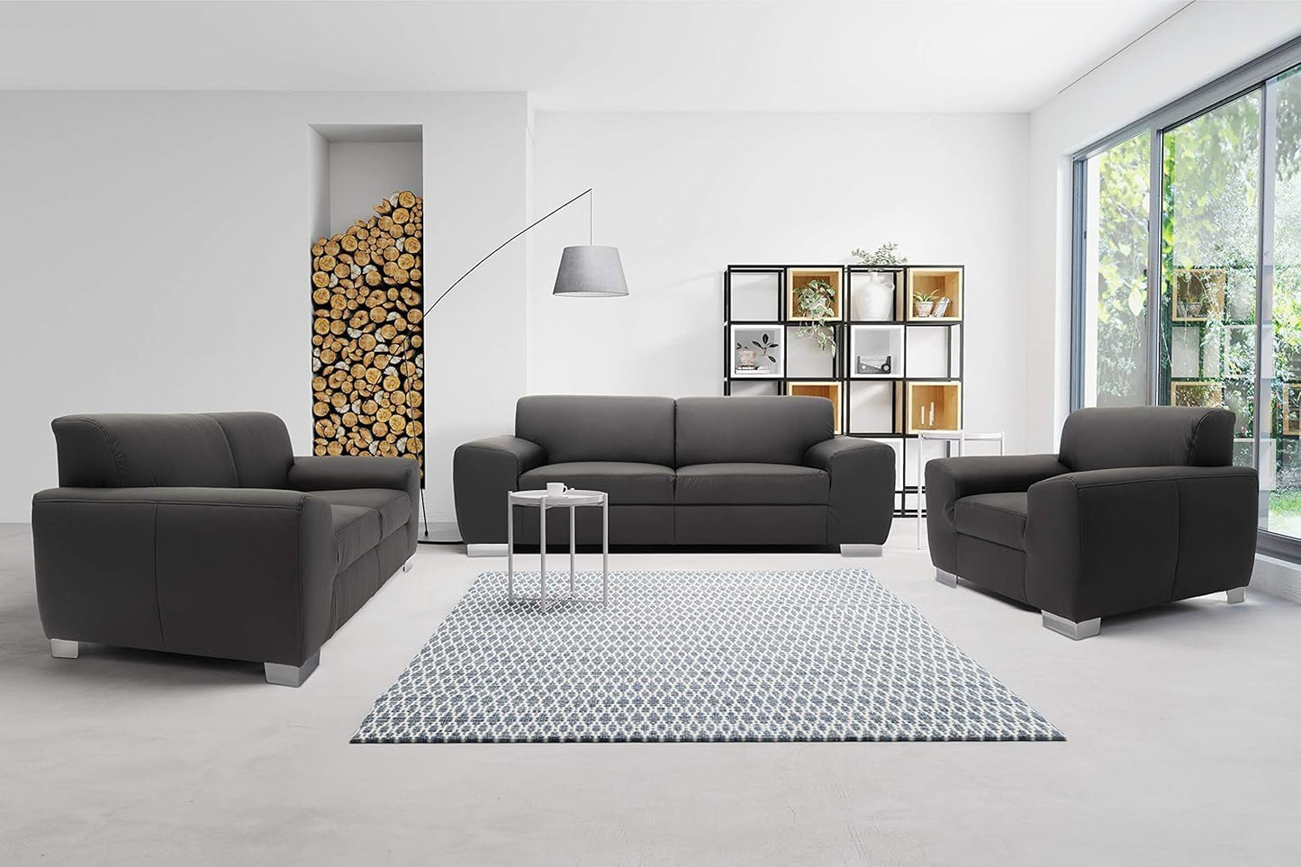 Domo Collection Ricardo Sofa, 3-Seater Couch, Set in Faux Leather, Black, 220 x 89 x 81 cm
