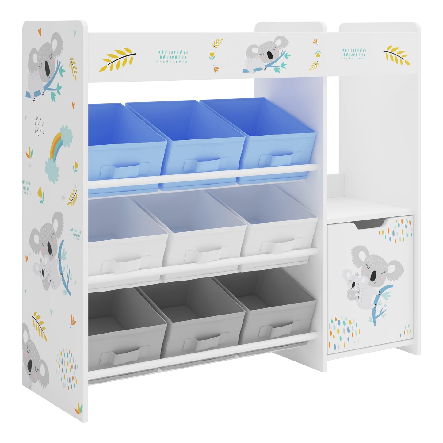 [en.casa] Kinderregal Søndreland Bücherregal für Kinder mit 9 Aufbewahrungsboxen Spielzeugregal mit Schrank 80 x 90 x 30 cm Spielzeug Aufbewahrung Ozean Motiv