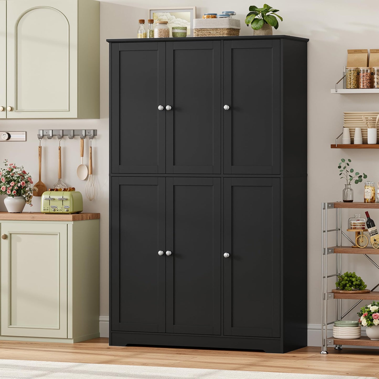 FirFurd Multi-Purpose Cabinet, 180 cm Kitchen Cupboard, Storage Cabinet, Buffet Cabinet with 6 Doors and Adjustable Shelves, All-Purpose Cabinet for Kitchen, Living Room, Entrance Area, 180 x 106 x 37