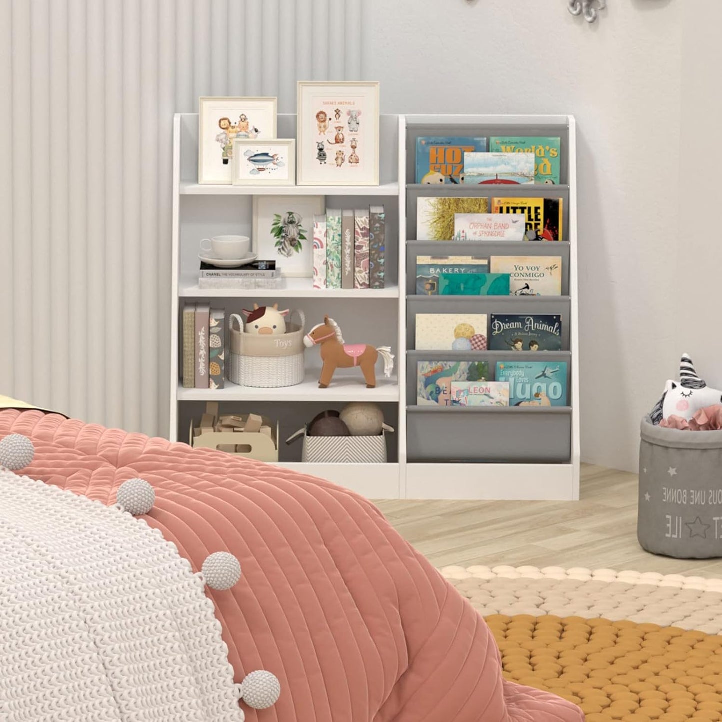 Children's Shelf, White with 5 Shelves and 4 Open Compartments, Bookcase for Children, Toy Organiser, 90 x 40 x 80 cm