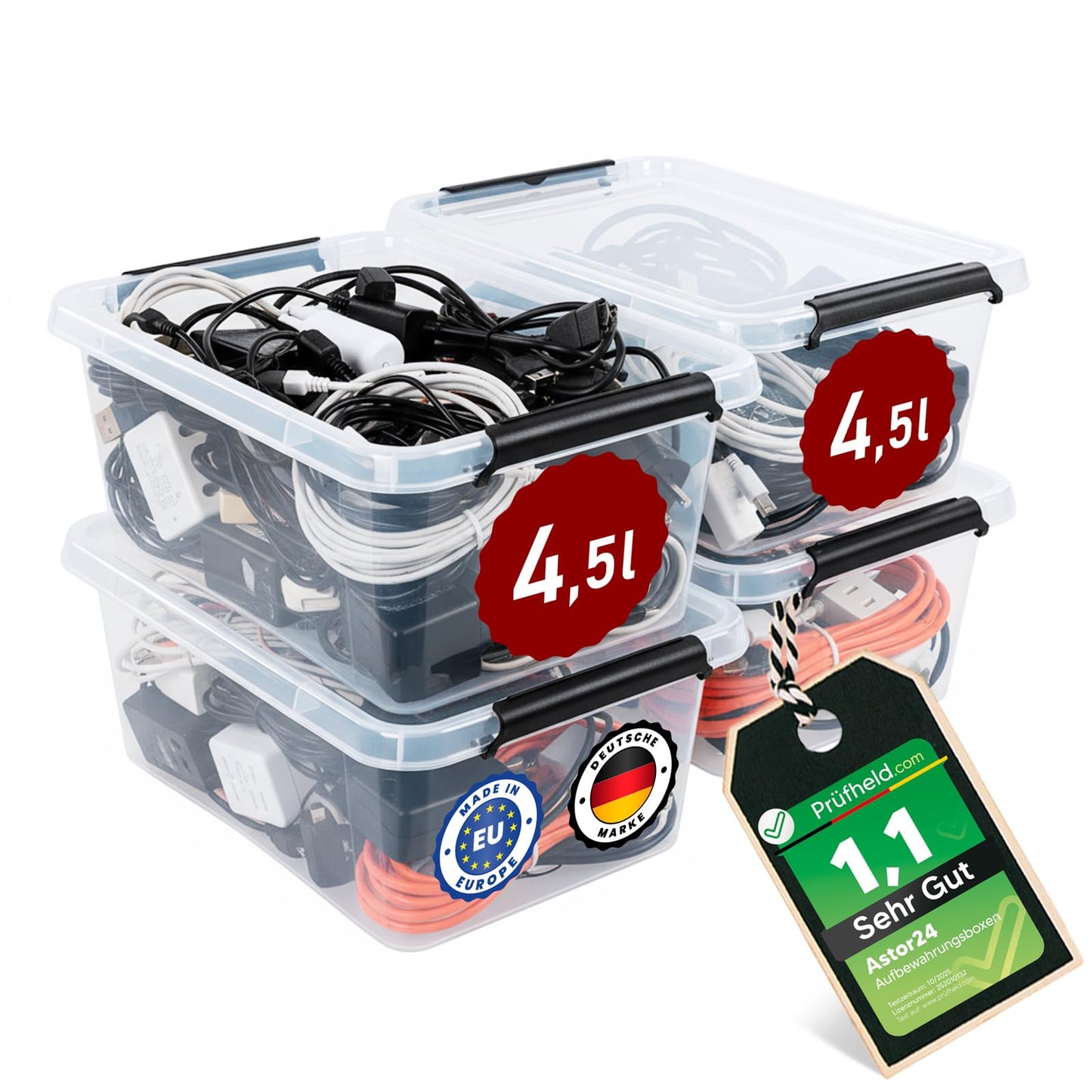 astor24 Storage Box with Lid - Transparent Organiser 40 L - Food Safe - Stackable. Ideal for Office, Children's Room, Clothes Boxes - Kitchen - Workshop