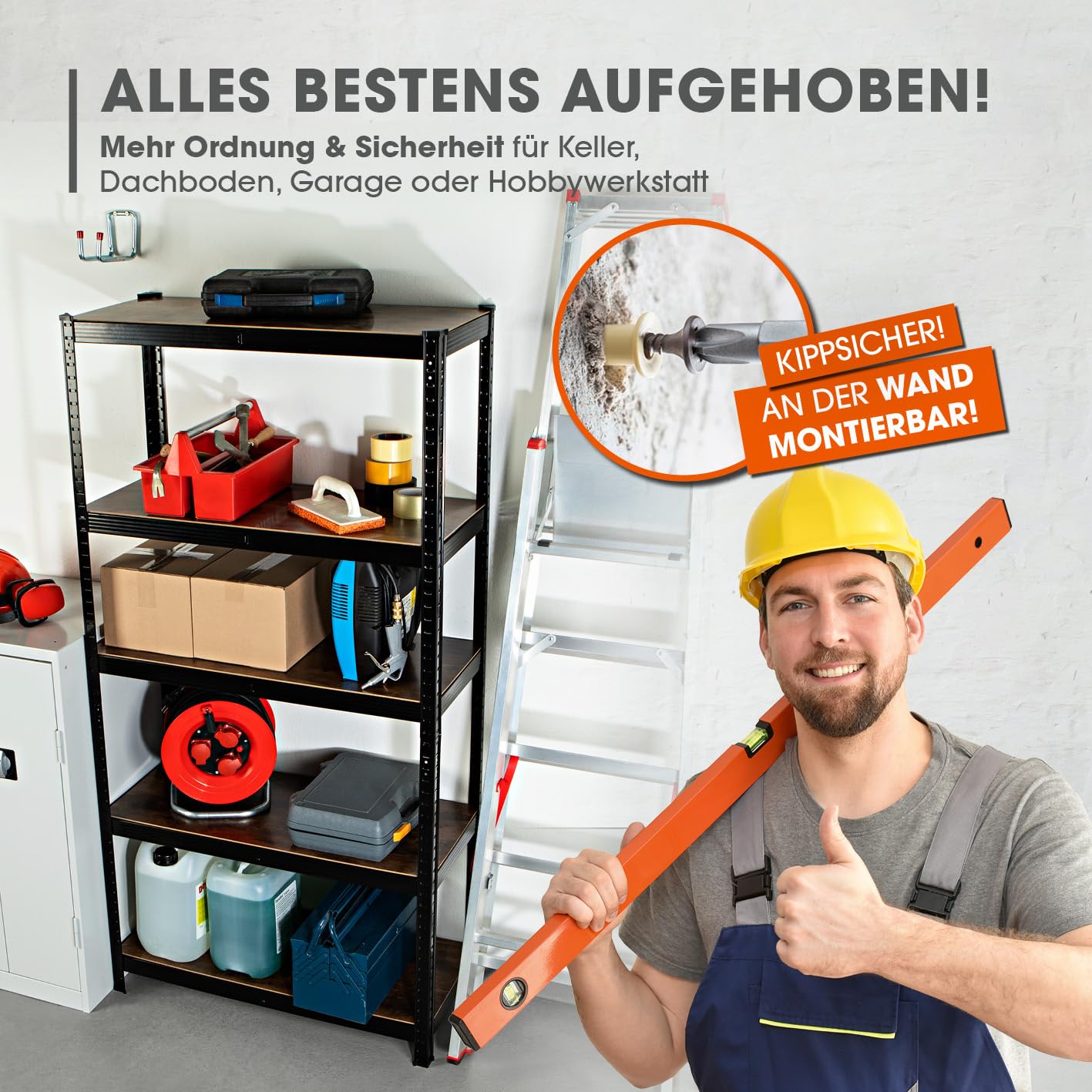 EASYmaxx Industrial Design Standing Shelf, 180 x 90 x 40 cm, Bookcase with 875 kg Load Capacity, Storage Shelf, 175 kg/Level, Stylish Shelf, 5 Adjustable Shelves for More Order in Living Room, Kitchen