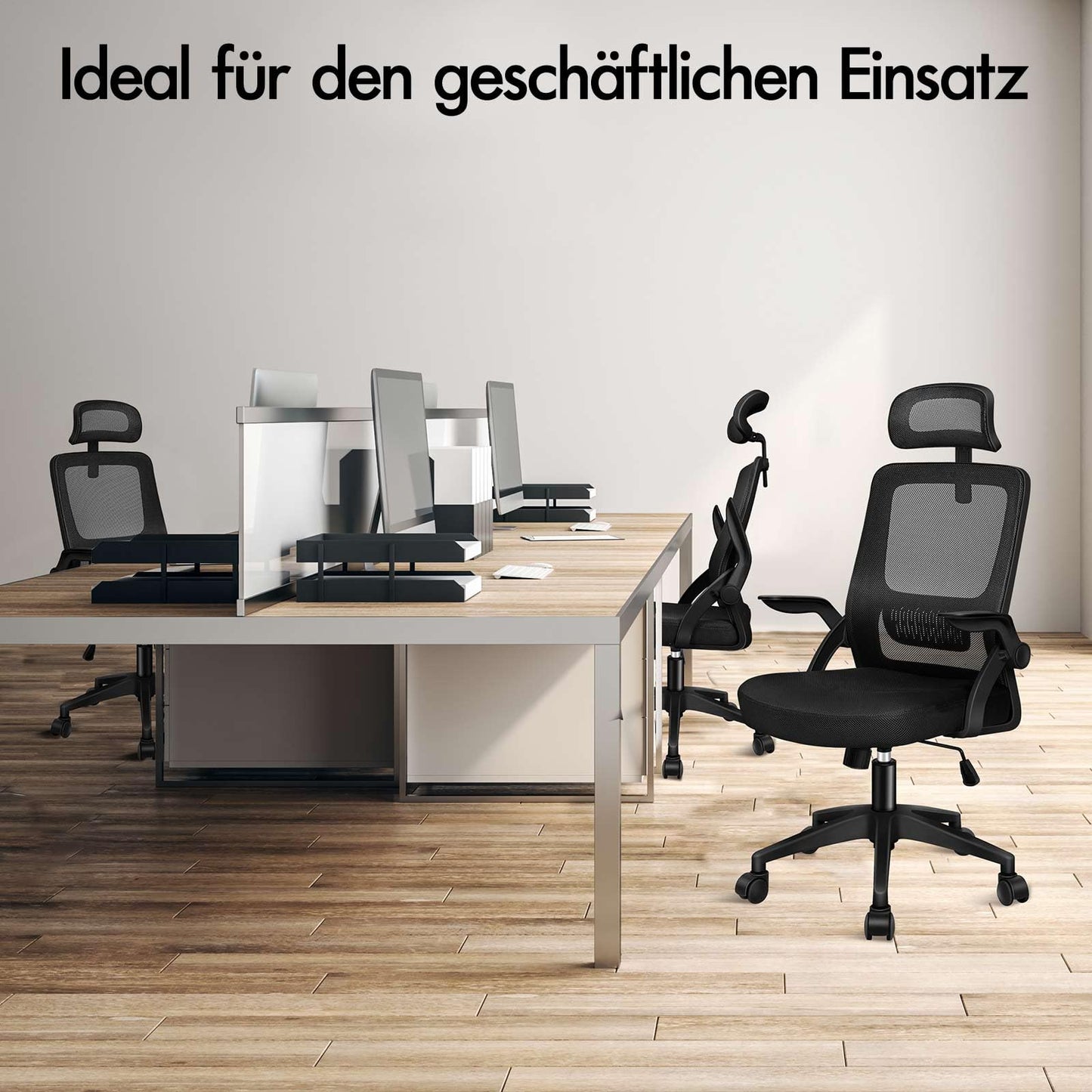 ALFORDSON Ergonomic Office Desk Chair, Computer Chair with Dynamic Lumbar Support, Tilting Swivel Chair with Flip Up Armrest, Black