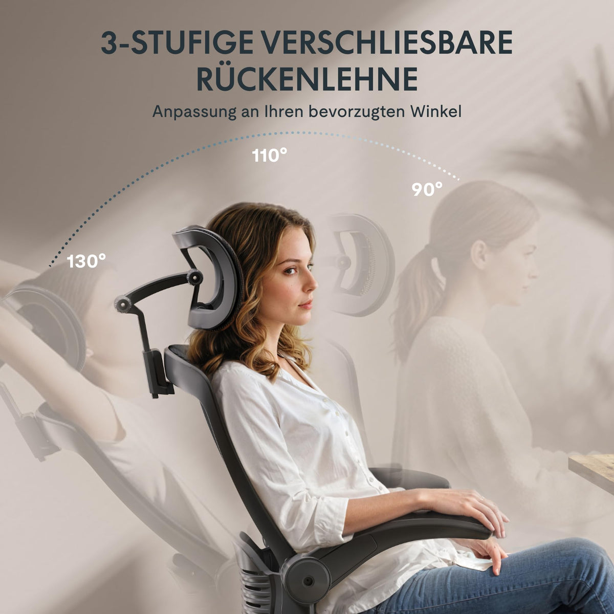 FLEXISPOT OC3C Office Chair Ergonomic Desk Chair Computer Chair Height-Adjustable Seat Headrest Armrest Lumbar Support Swivel Castors Work Chair