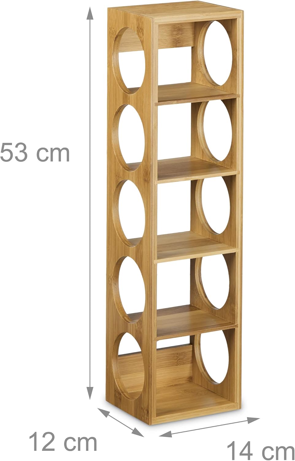 Relaxdays Bamboo Rack Size 53 x 14 x 12 cm, 5 Levels, Modern Bottle Storage Wine Holder for Horizontal Hold, Stackable, Natural Brown, Wood 12 x 14 x 53 cm