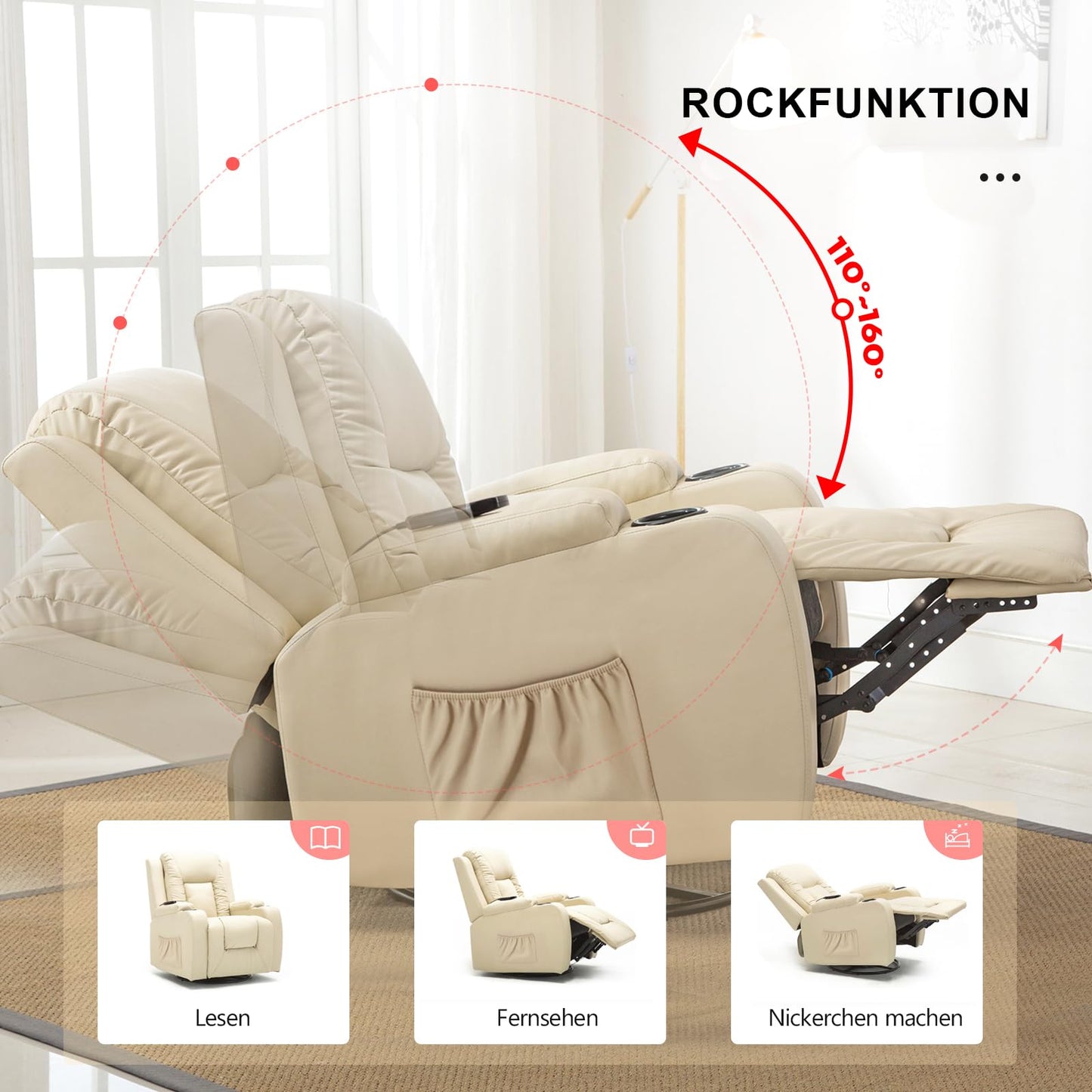 COMHOMA Relaxsessel-Set, Sofa, Sofa-Set aus Kunstleder, Fernsehsessel Ruhesessel Liegesessel mit Liege-Funktion Polstersessel Schlafsessel für Wohnzimmer Schlafzimmer Heimkino,Schwarz, 3+2+1