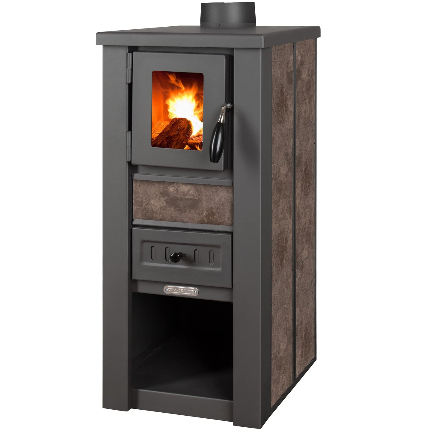 ProTermo Lava Ceramic Wood Stove - 6.5 kW Heating Output - 35 x 44 x 78 cm Wood Stove with Fireclay Blocks [Energy Efficiency Class A] with Viewing Window Wood Fireplace