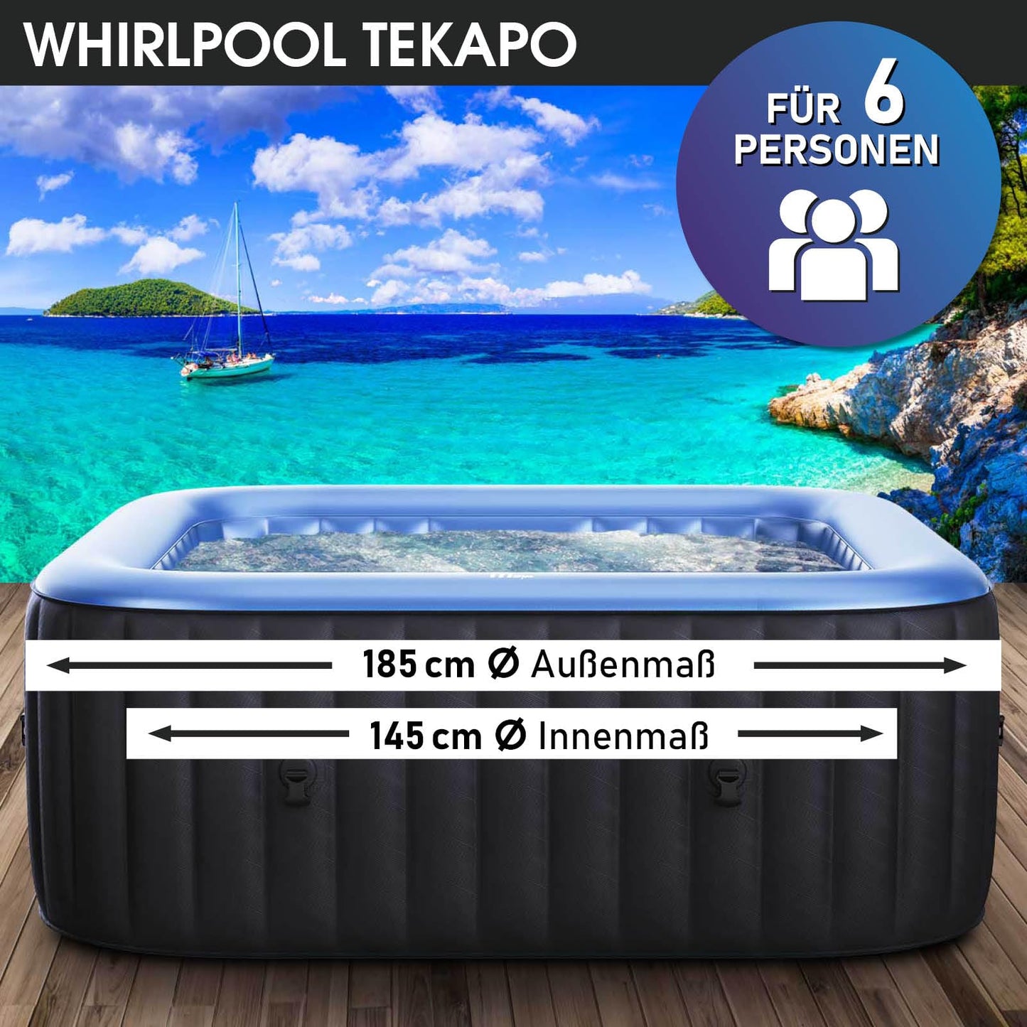 BRAST® Whirlpool aufblasbar MSpa | 4-8 Personen | viele Modelle rund und eckig | Ø 125-224cm | In- Outdoor Pool | bis zu 144 Massagedüsen | inkl. Aufblasfunktion Abdeckung Timer Heizung | Duet