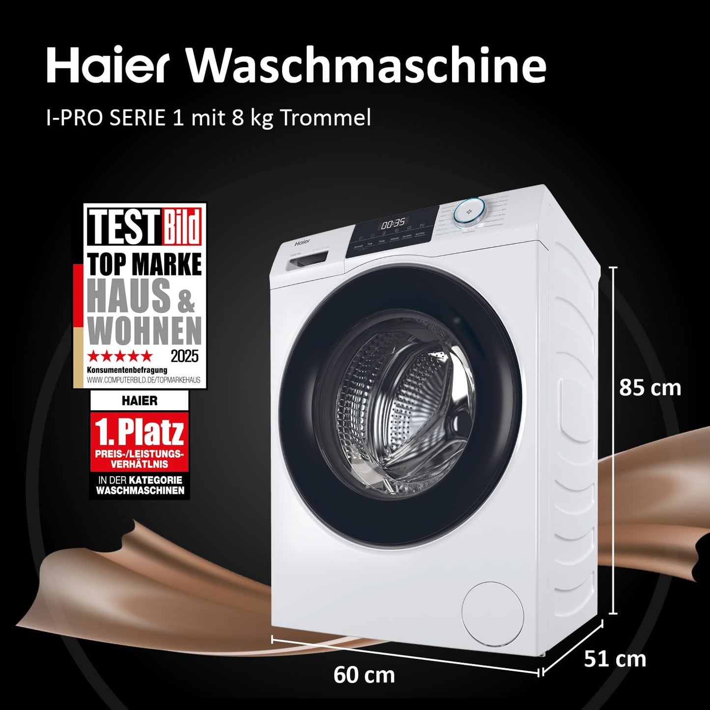 Haier I-Pro Series 1 HW100-BP14929 Washing Machine, 10 kg, A: Best Efficiency, Inverter Motor, Steam Programmes, XL Drum, Aquastop Hose