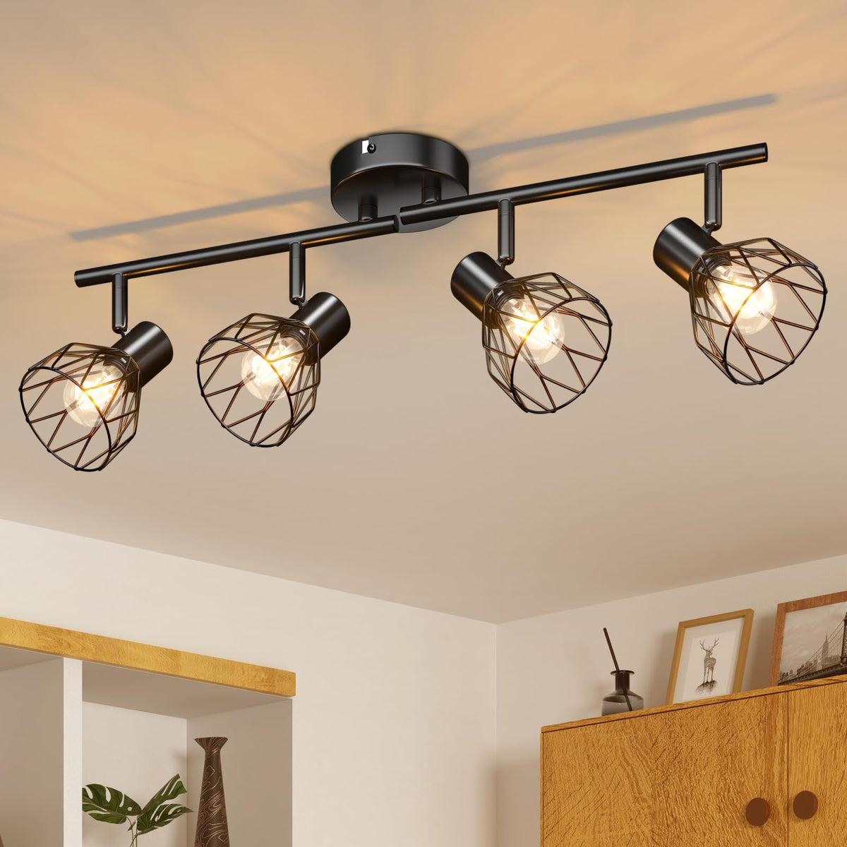 Kimjo 6-Bulb LED Ceiling Spotlight, Swivelling E14 Ceiling Spotlight, Black 6-Bulb Ceiling Light For Living Room, LED Kitchen Ceiling Light, Without Bulbs
