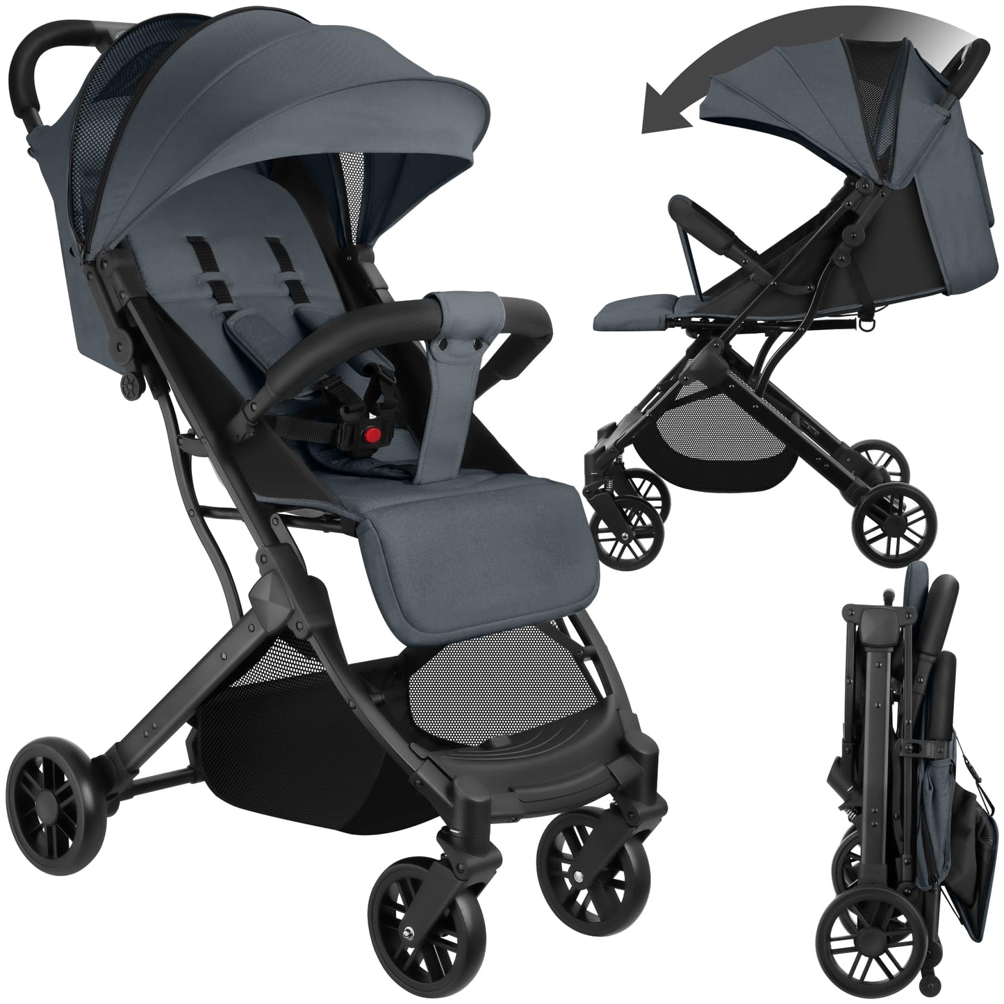 tectake® Buggy Pram from 0 to 3 Years, Baby First Equipment Newborn and Children's Buggy, One-Handed Foldable Travel Buggy, Travel Pram, Baby Pram with Hood - Grey/Beige