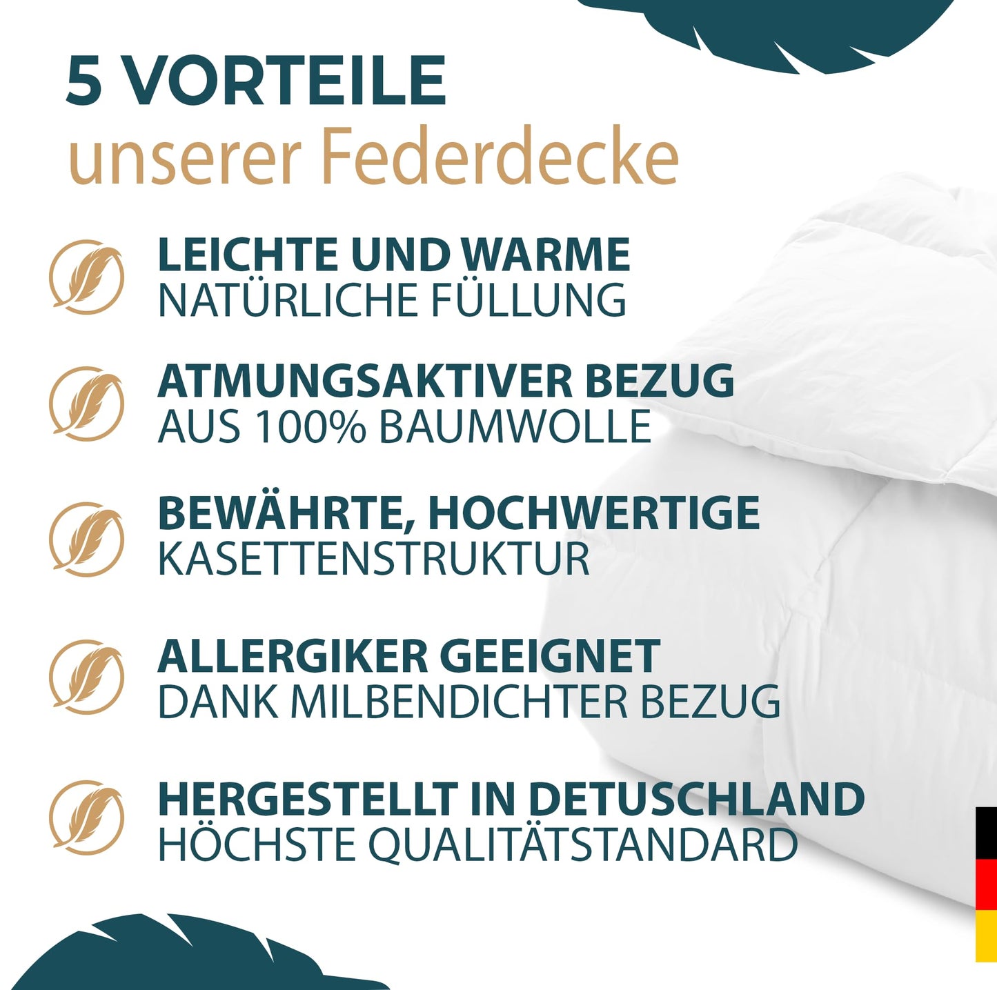 Duvet 135 x 200 cm - Feather Duvet Winter Duvet with Down & Feathers - Extra Warm & Fluffy - Winter Duvet Washable & Breathable - Down Duvet Oeko-Tex Certified