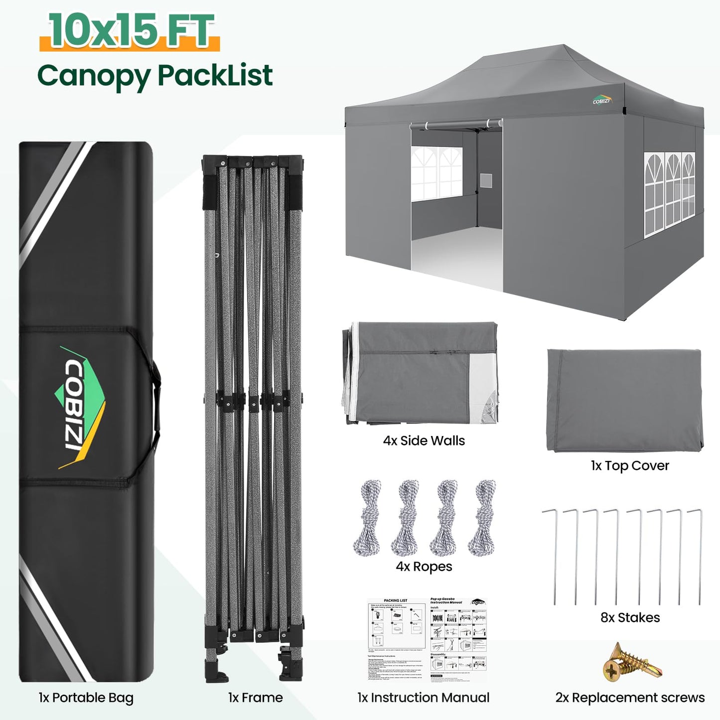 COBIZI Pavillon Faltpavillon 3x3 wasserdicht stabil Winterfest,Outdoor faltbar partyzelt，gartenpavillon mit 4 Seitenteilen und 4 Sandsack und Laufradtasche, Schwarz