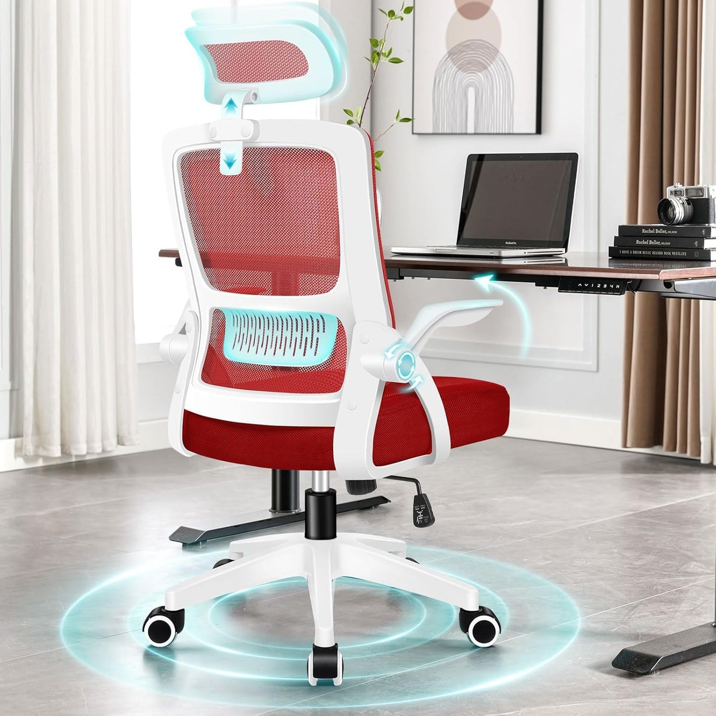 ALFORDSON Ergonomic Office Desk Chair, Computer Chair with Dynamic Lumbar Support, Tilting Swivel Chair with Flip Up Armrest, Black