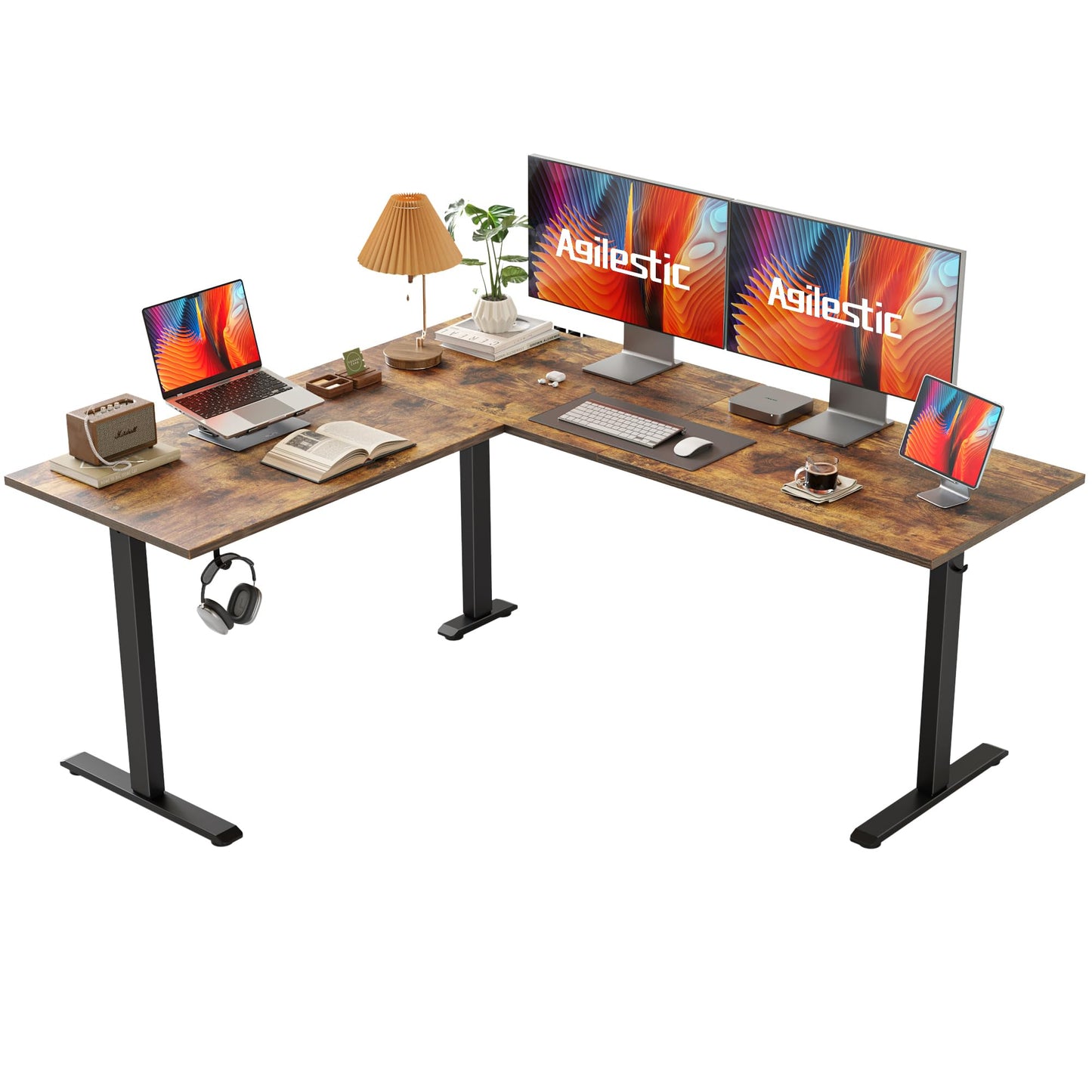 Agilestic L-Shaped Height-Adjustable Desk, 160 x 140 cm Desk, Height Adjustable, Electric, Corner Desk, Ergonomic Standing Seat Table, Computer Desk, White