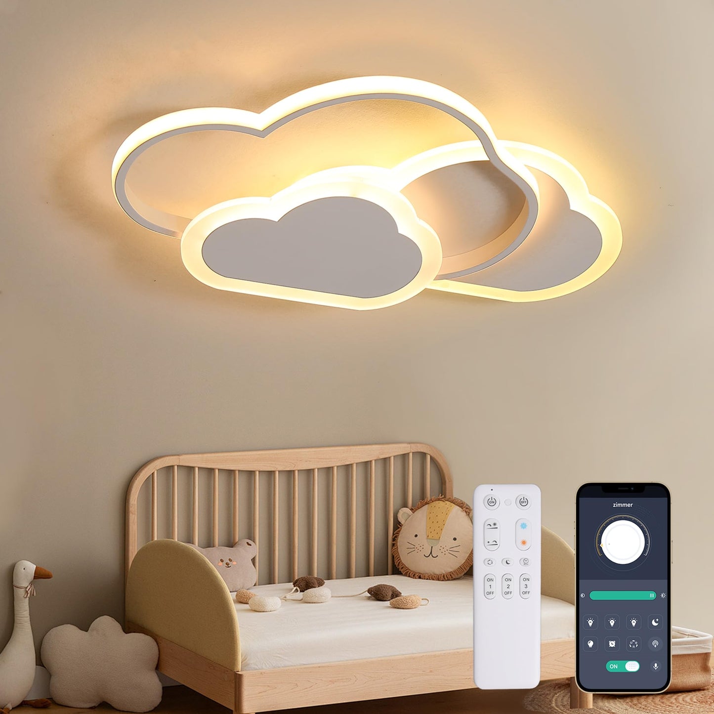 34 cm LED Ceiling Light Bedroom Wooden Children's Room Lamp Ceiling Star Children's Lamp Dimmable Ceiling Lamp for Children Lamp with Remote Control