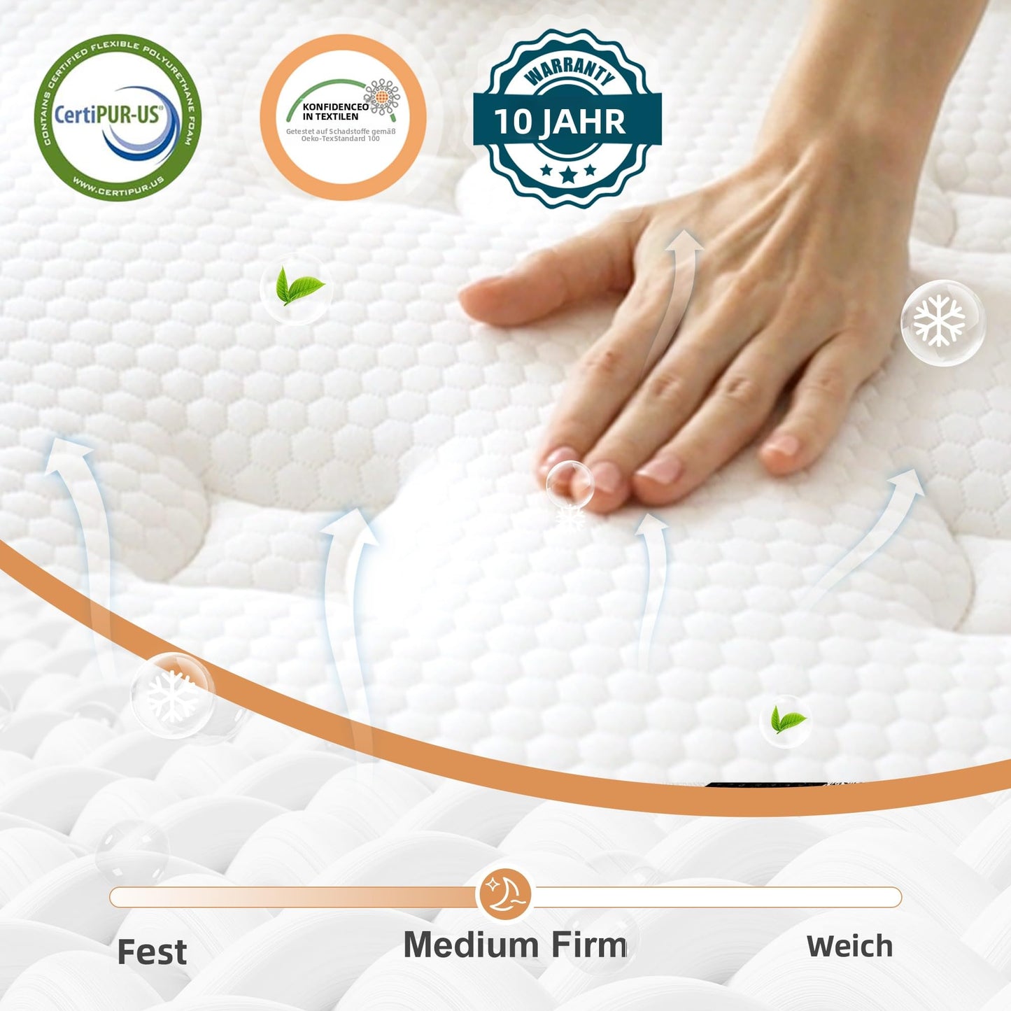 Mattress 180 x 200 cm, 30 cm Spring Mattress H3 Height 7-Zone Orthopaedic Pocket Spring Mattress with Comfort Memory Foam Layer, Oeko-Tex Certified, 101 Nights Trial Sleep