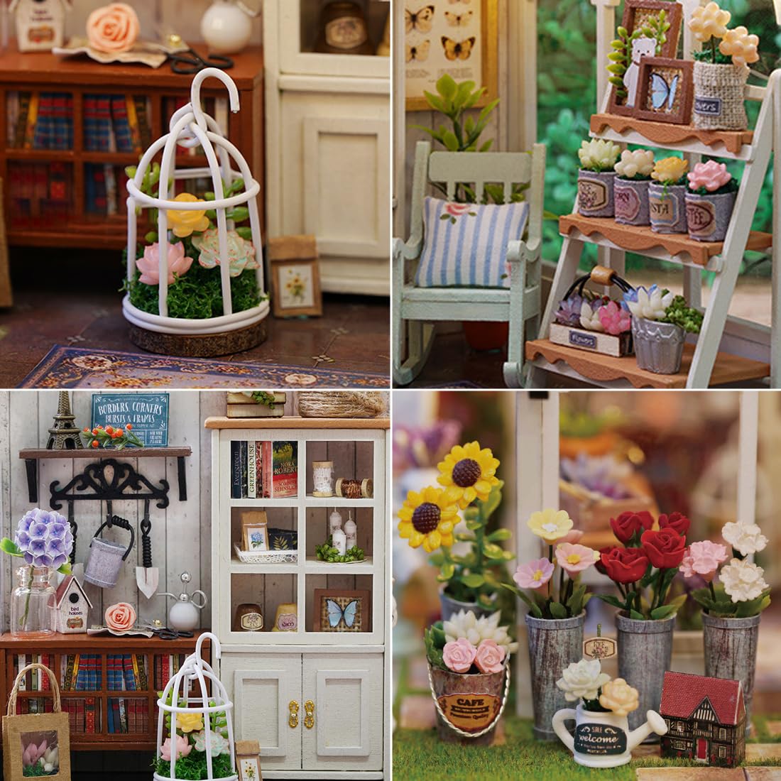 UINOFER DIY Greenhouse Wood, Miniature Garden House Building with Furniture, Creative Construction Kit Adults, Model Kit for Adults and Children - Hanging Garden