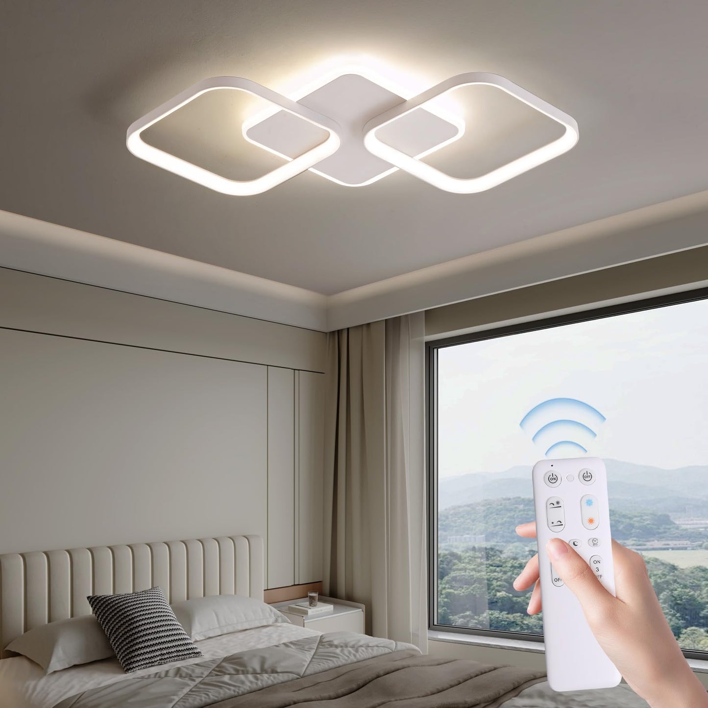 LED Ceiling Light Living Room 40 W 4500 LM with Remote Control Continuously Dimmable 2700-6500 K, Living Room Lamp with Memory Function Made of Metal for Bedroom Dining Room Hallway